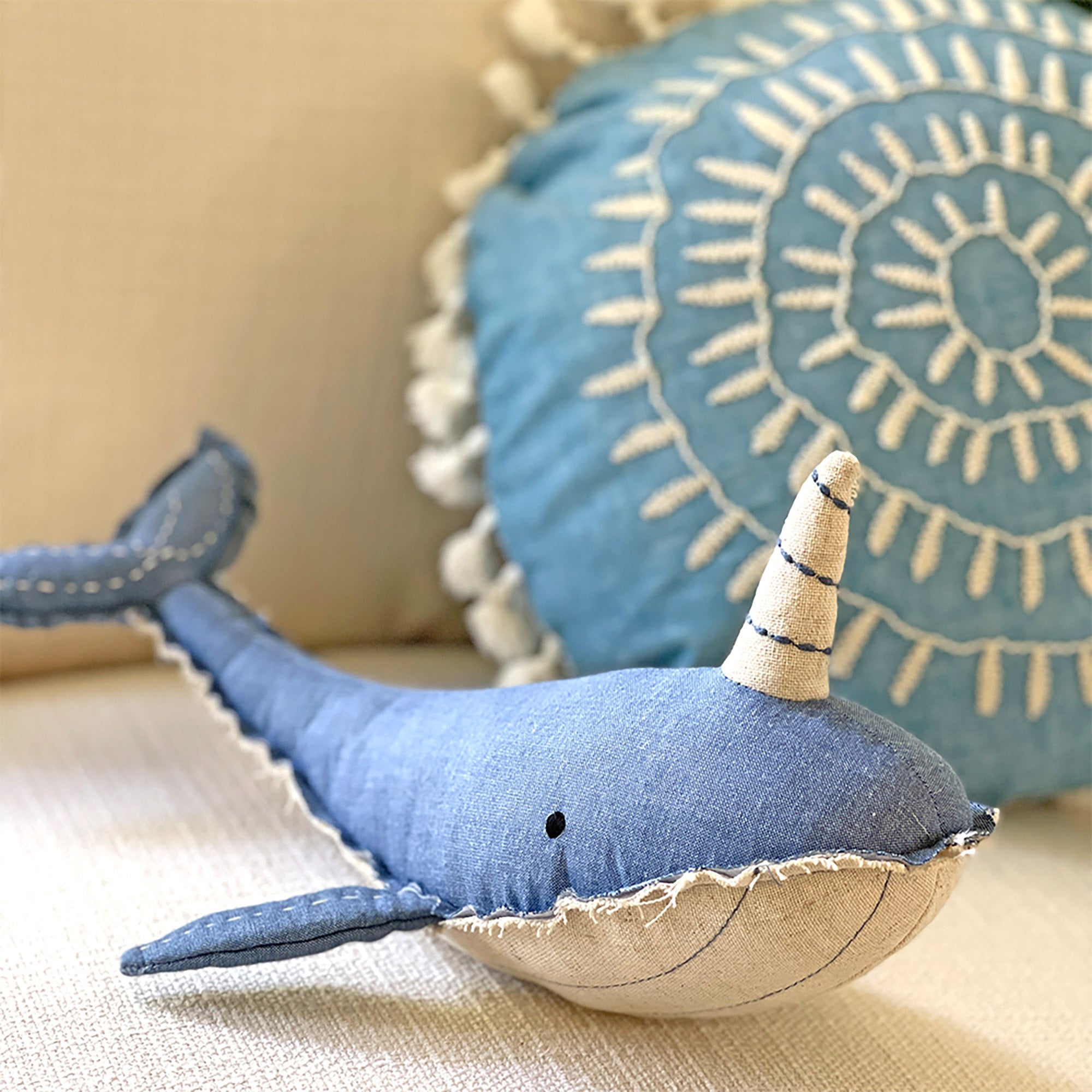 Crane Baby Caspian Narwhal Animal Plush Toy - Blue- Bambi Baby
