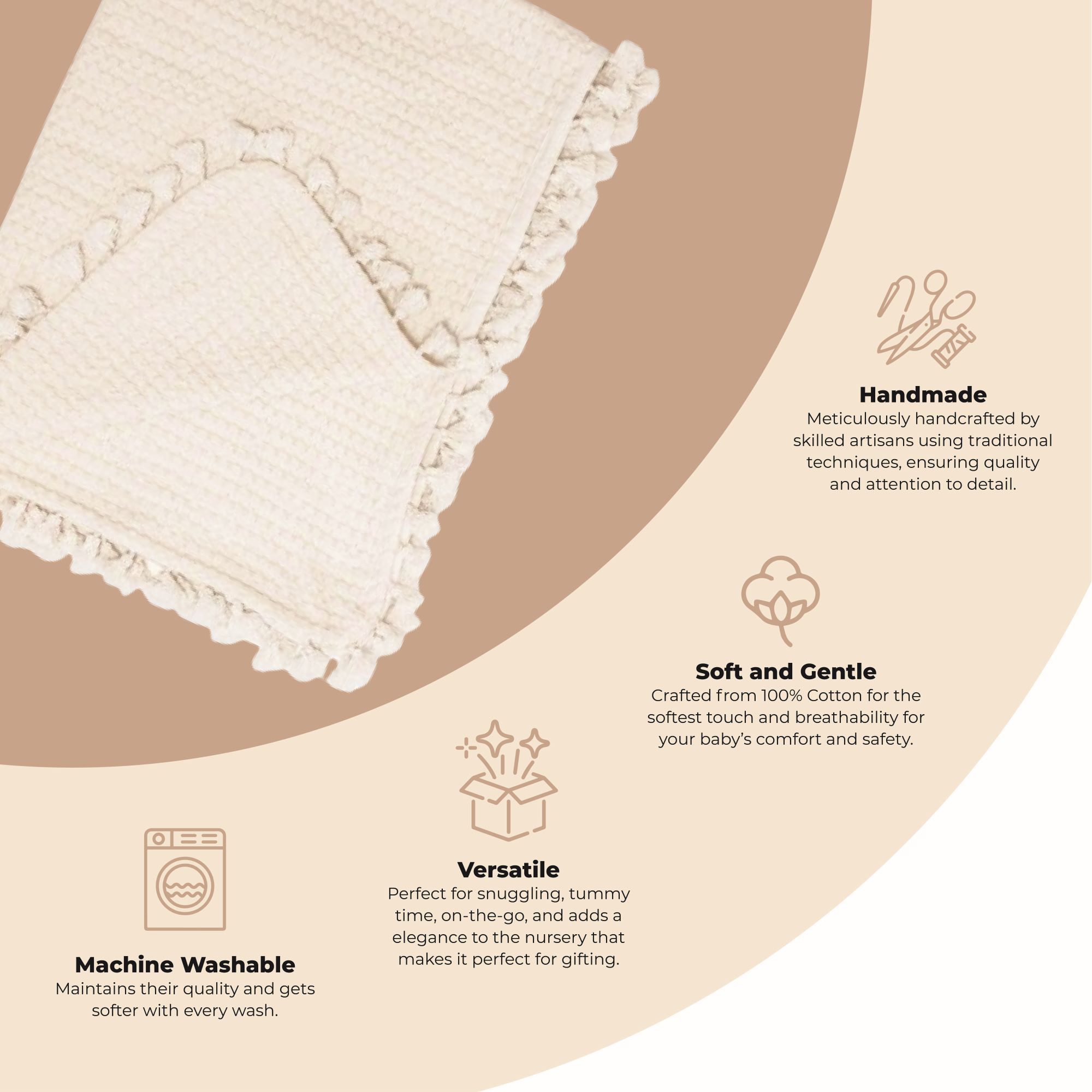 Crane Baby Cotton Waffle Knit Baby Blanket - Cream- Bambi Baby