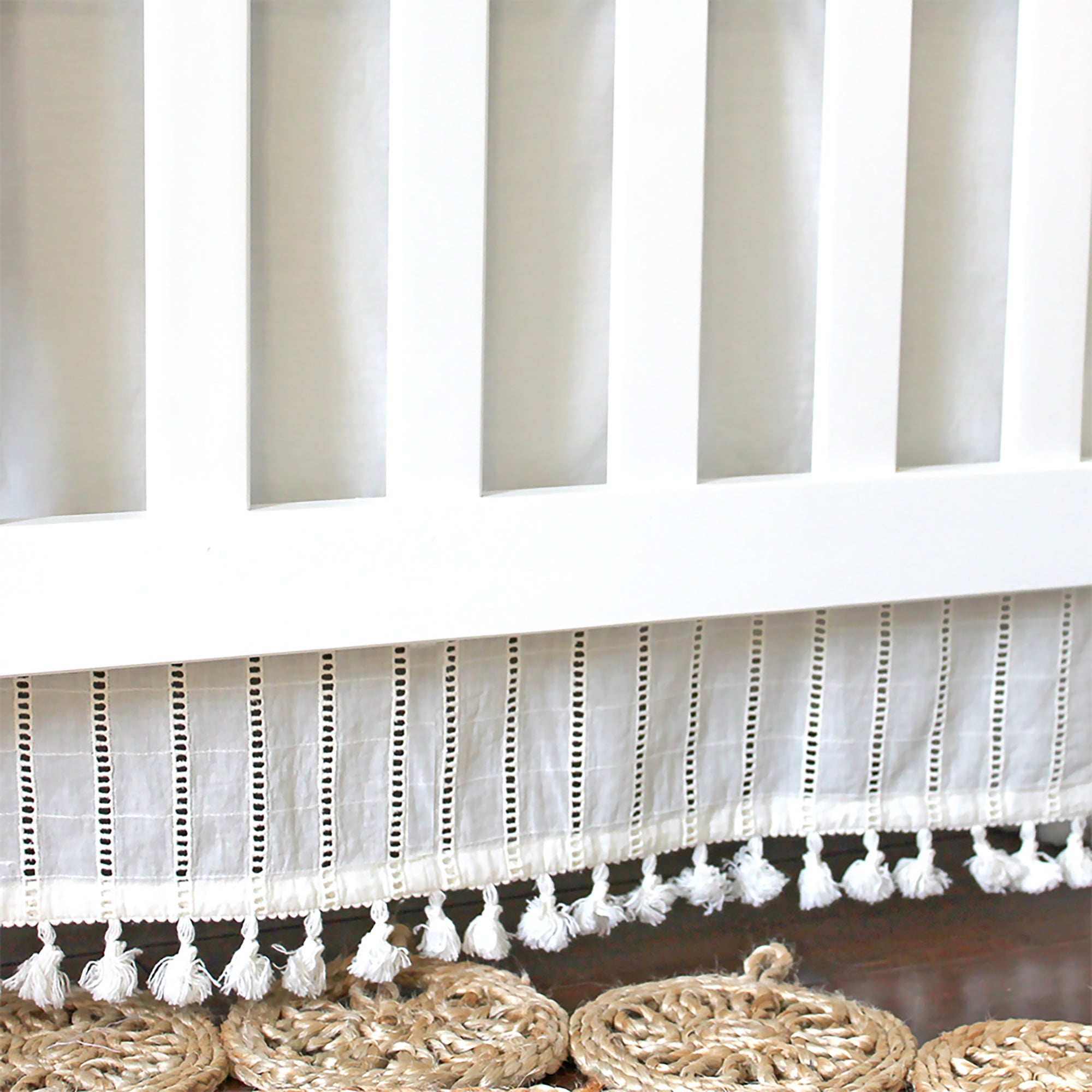 Crane Baby Off-White Boho Crib Skirt - White- Bambi Baby