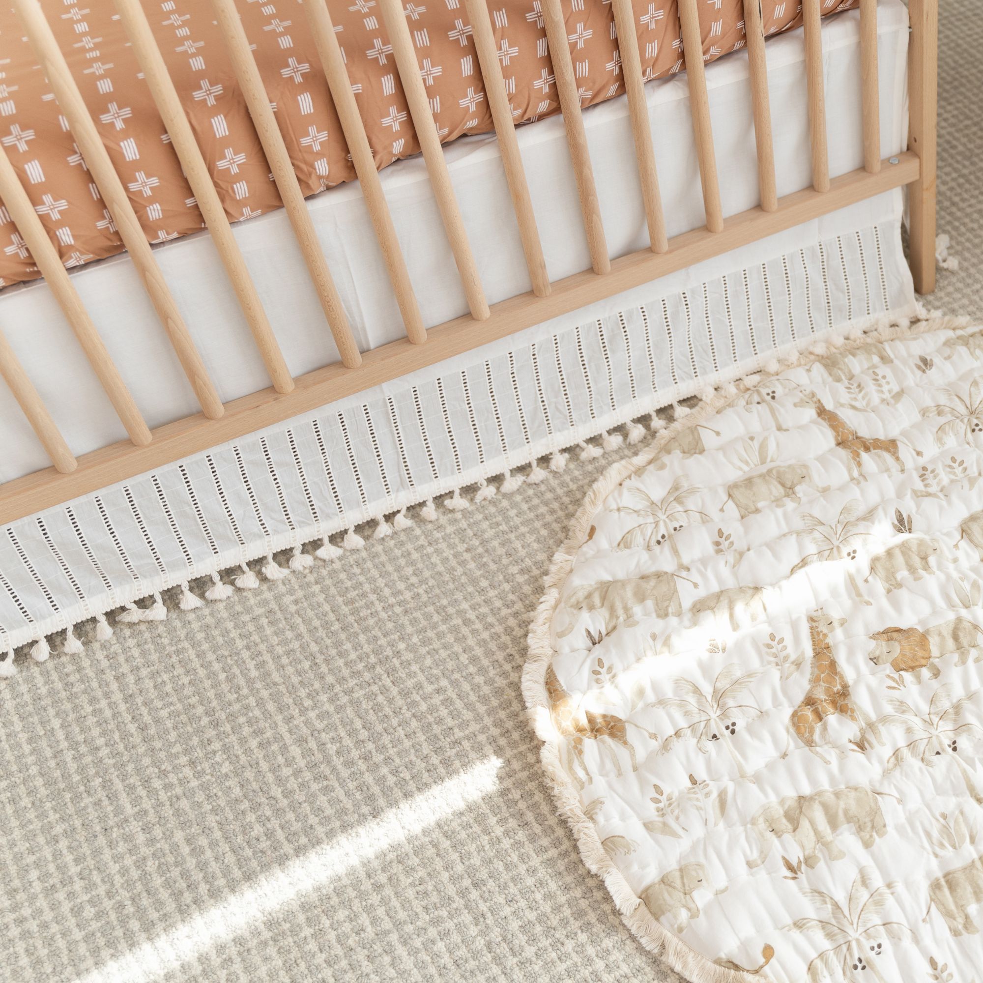 Crane Baby Off-White Boho Crib Skirt - White- Bambi Baby