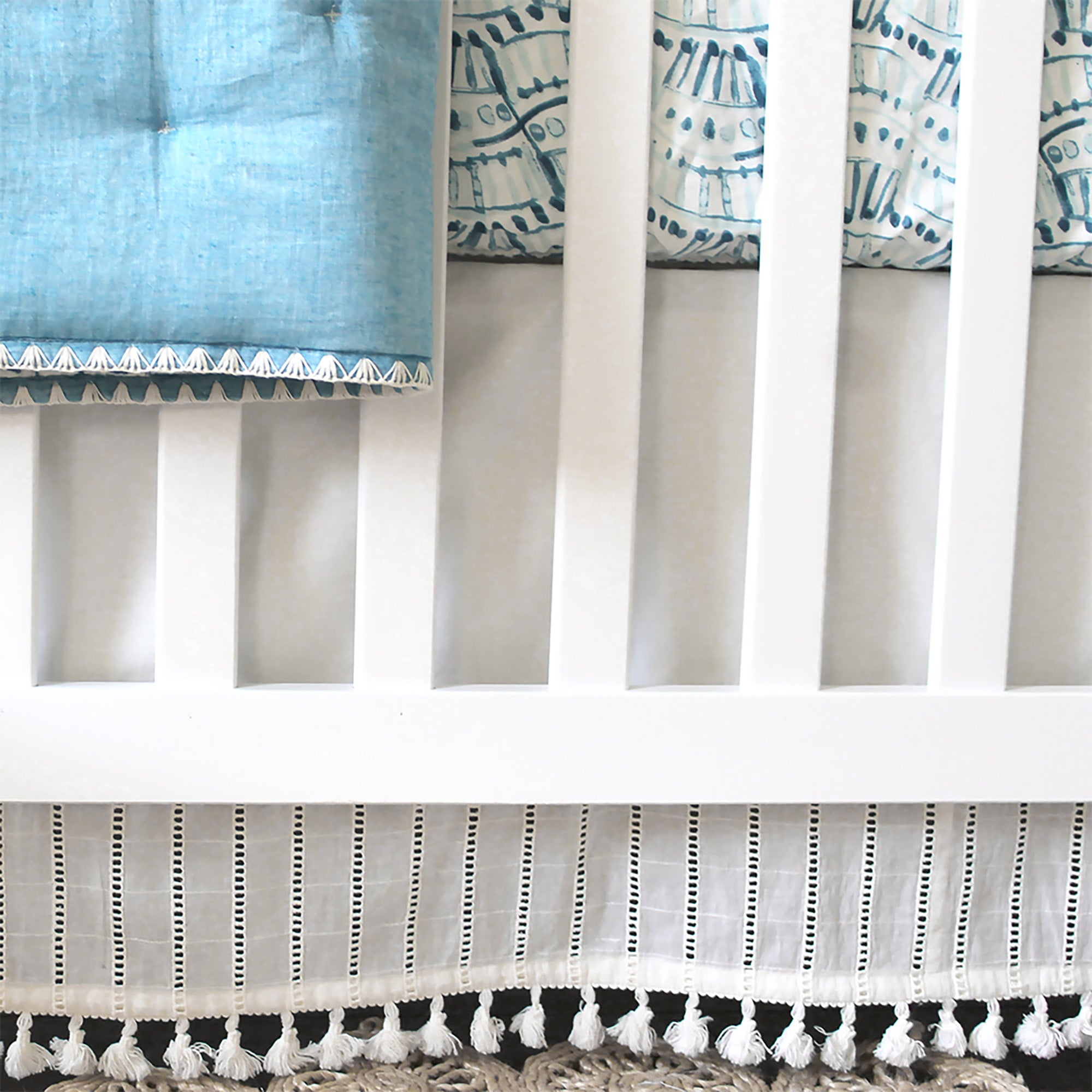 Crane Baby Off-White Boho Crib Skirt - White- Bambi Baby