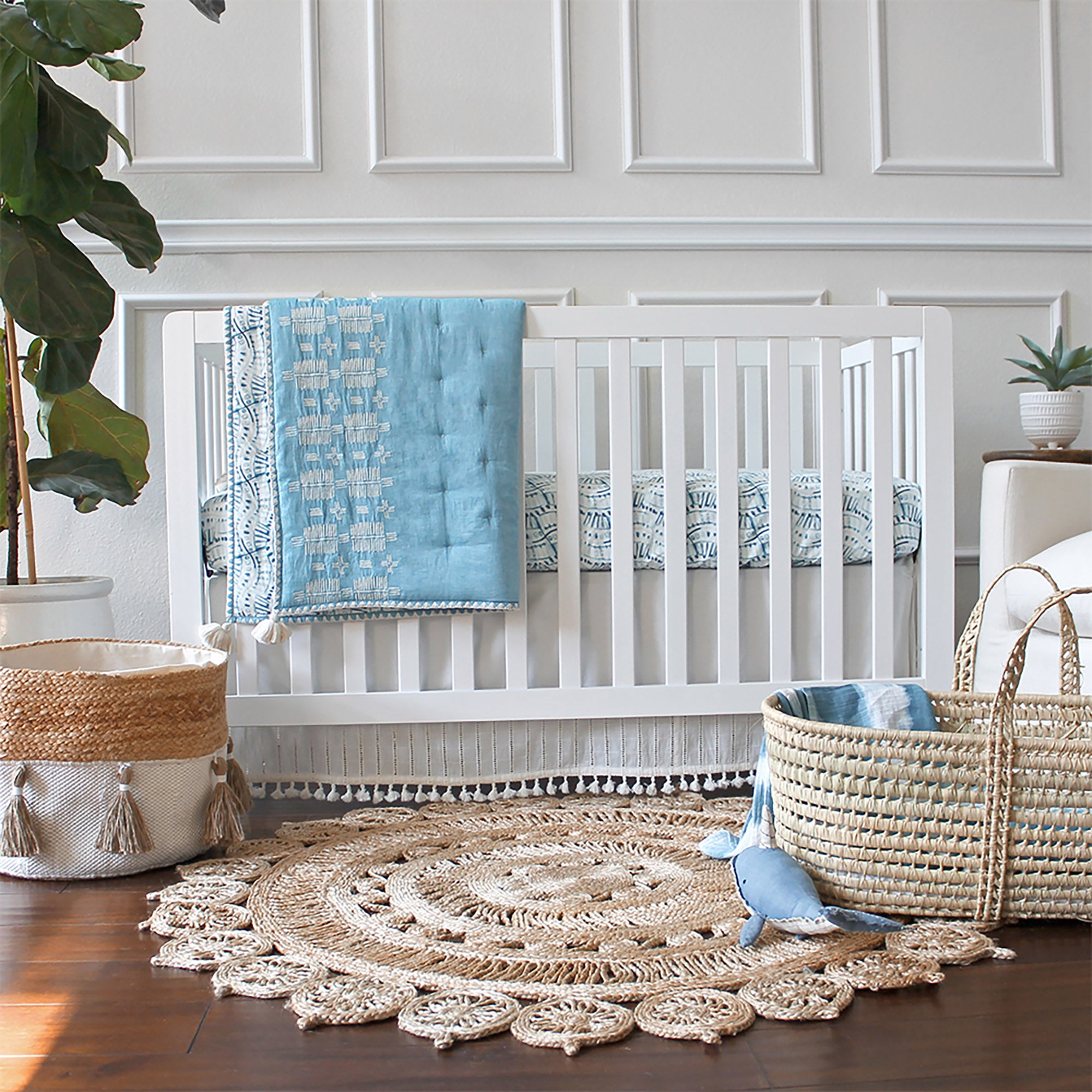 Crane Baby Off-White Boho Crib Skirt - White- Bambi Baby
