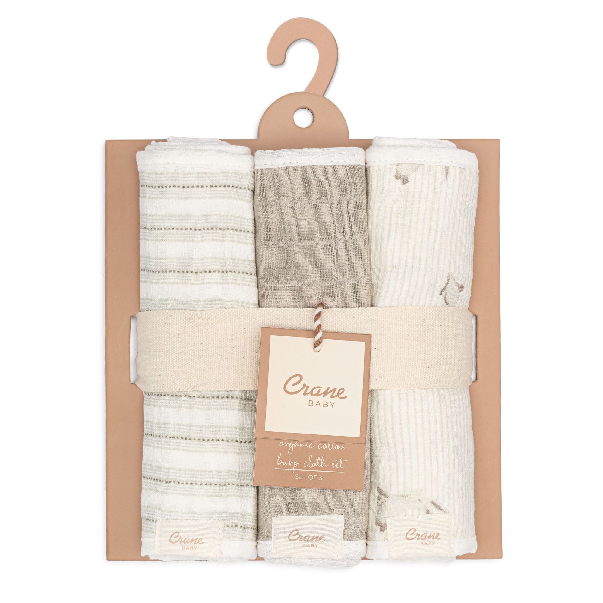 Crane Baby Avery 3-pc. Organic Cotton Newborn Burp Cloth Set - Bunny- Bambi Baby