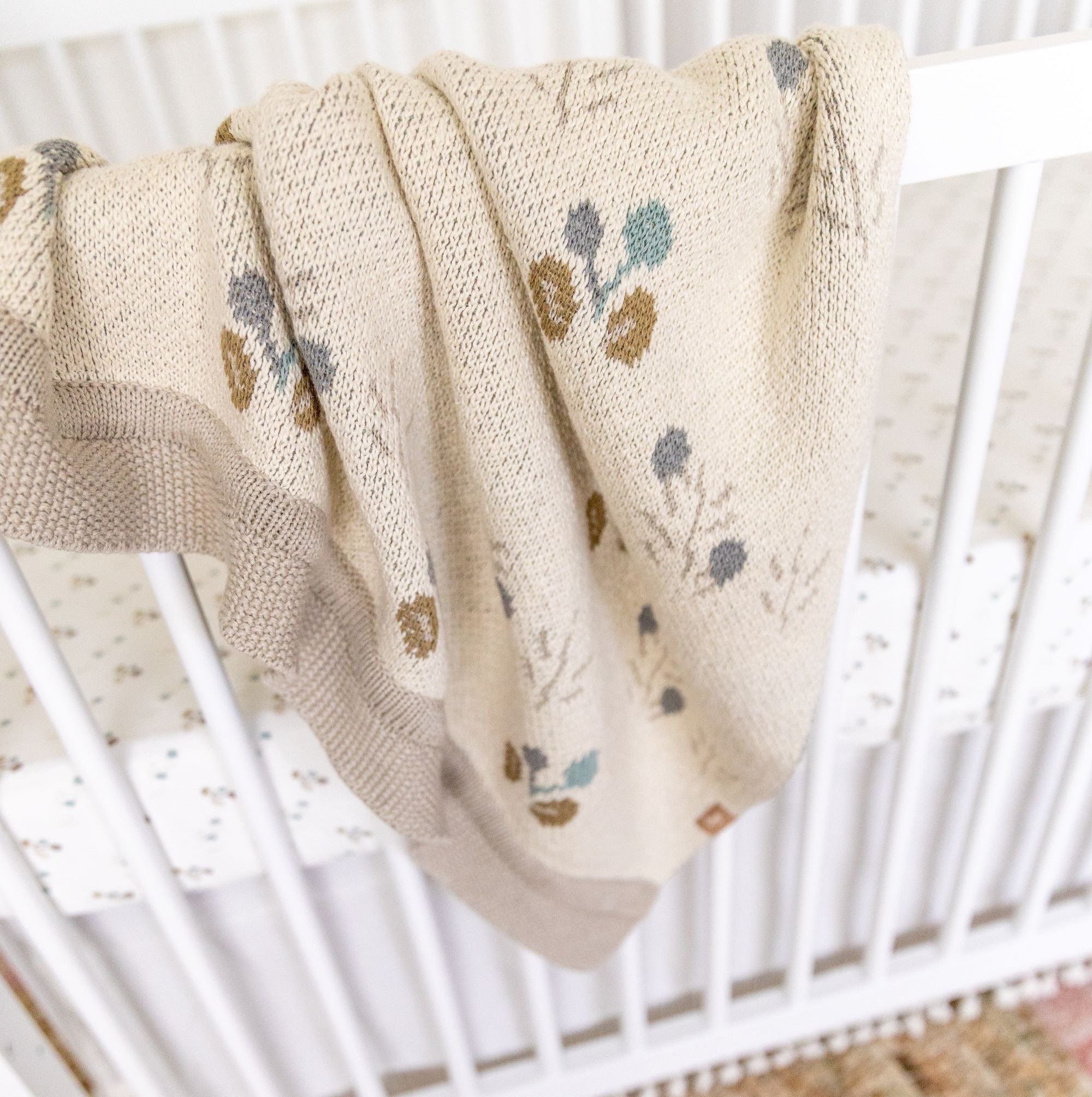 Crane Baby Avery Organic Cotton Reversible Baby Blanket - Gray- Bambi Baby