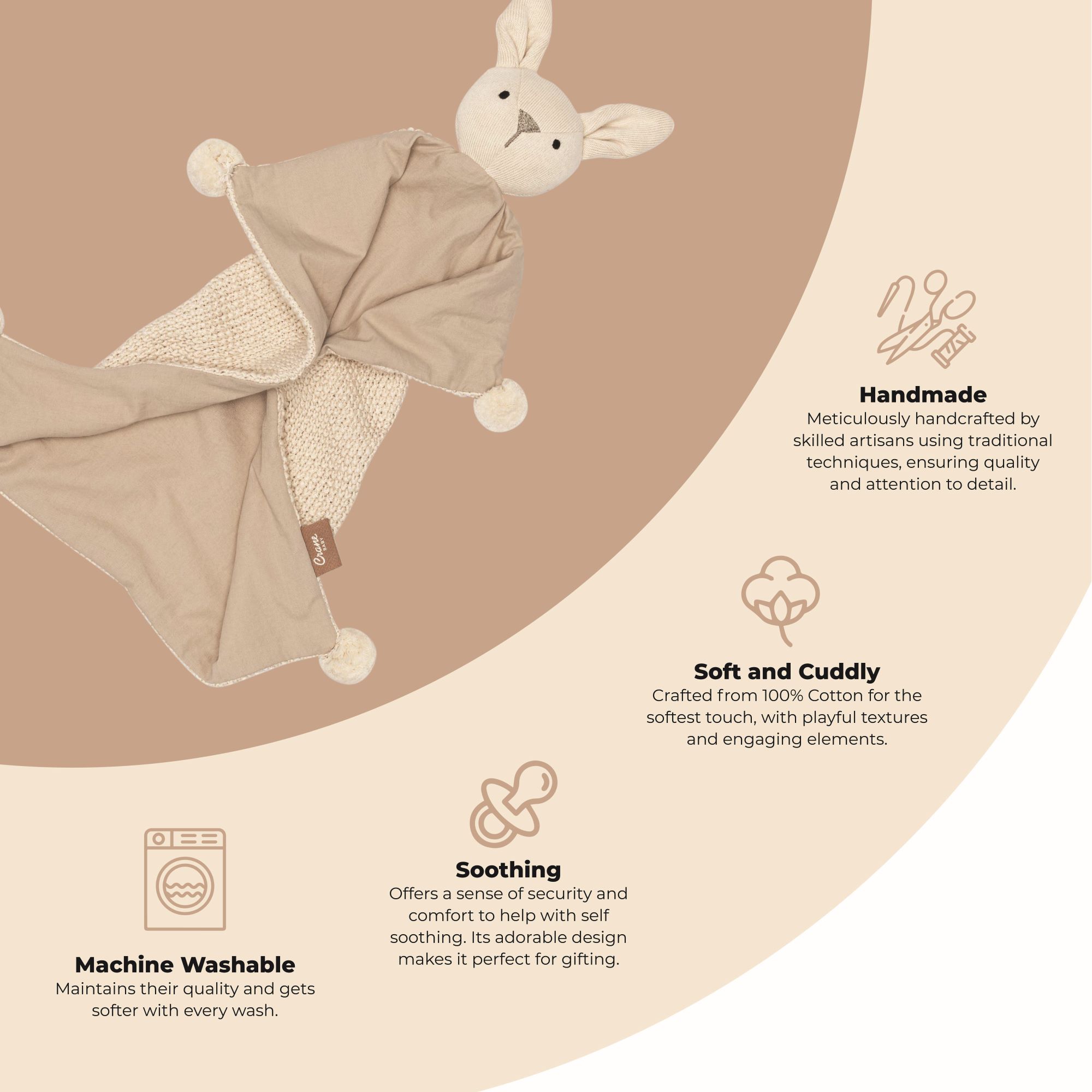 Crane Baby Avery Organic Cotton Baby Lovey Blanket - Ollie The Bunny- Bambi Baby