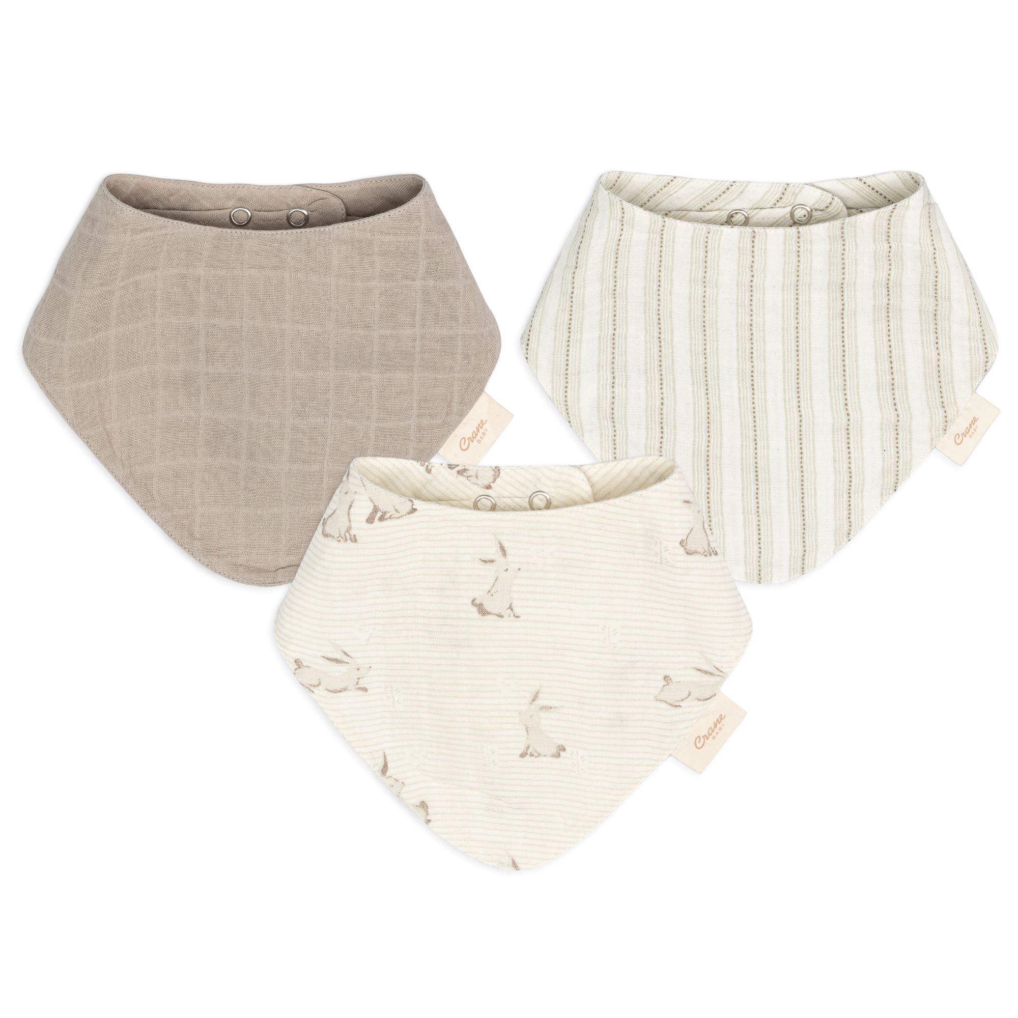 Crane Baby Avery  3-pc. Organic Cotton Baby Bib Set - Bunny- Bambi Baby