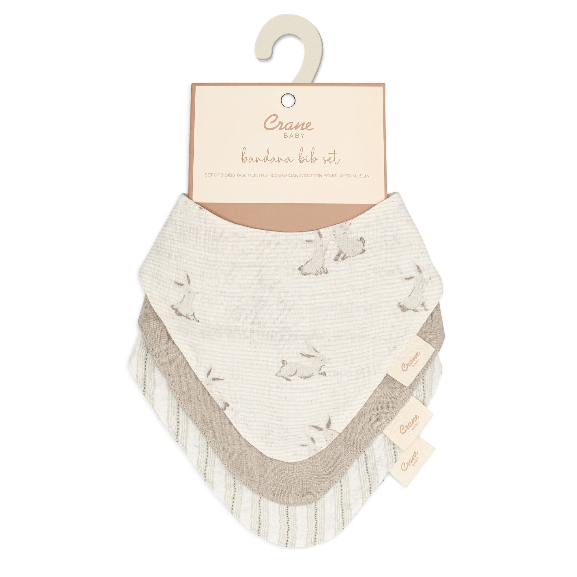 Crane Baby Avery  3-pc. Organic Cotton Baby Bib Set - Bunny- Bambi Baby