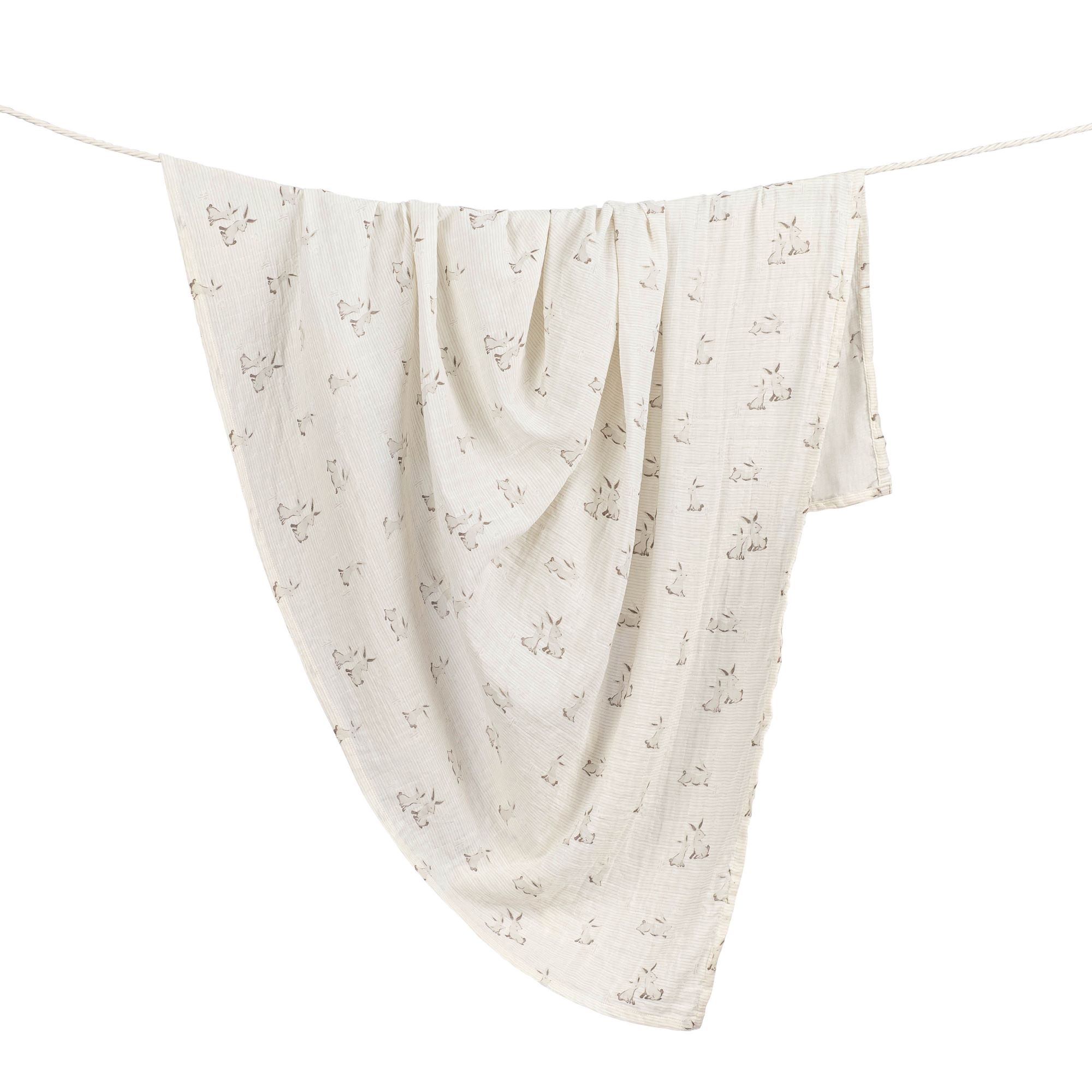 Crane Baby Avery Organic Cotton Bunny Single Swaddle - White- Bambi Baby