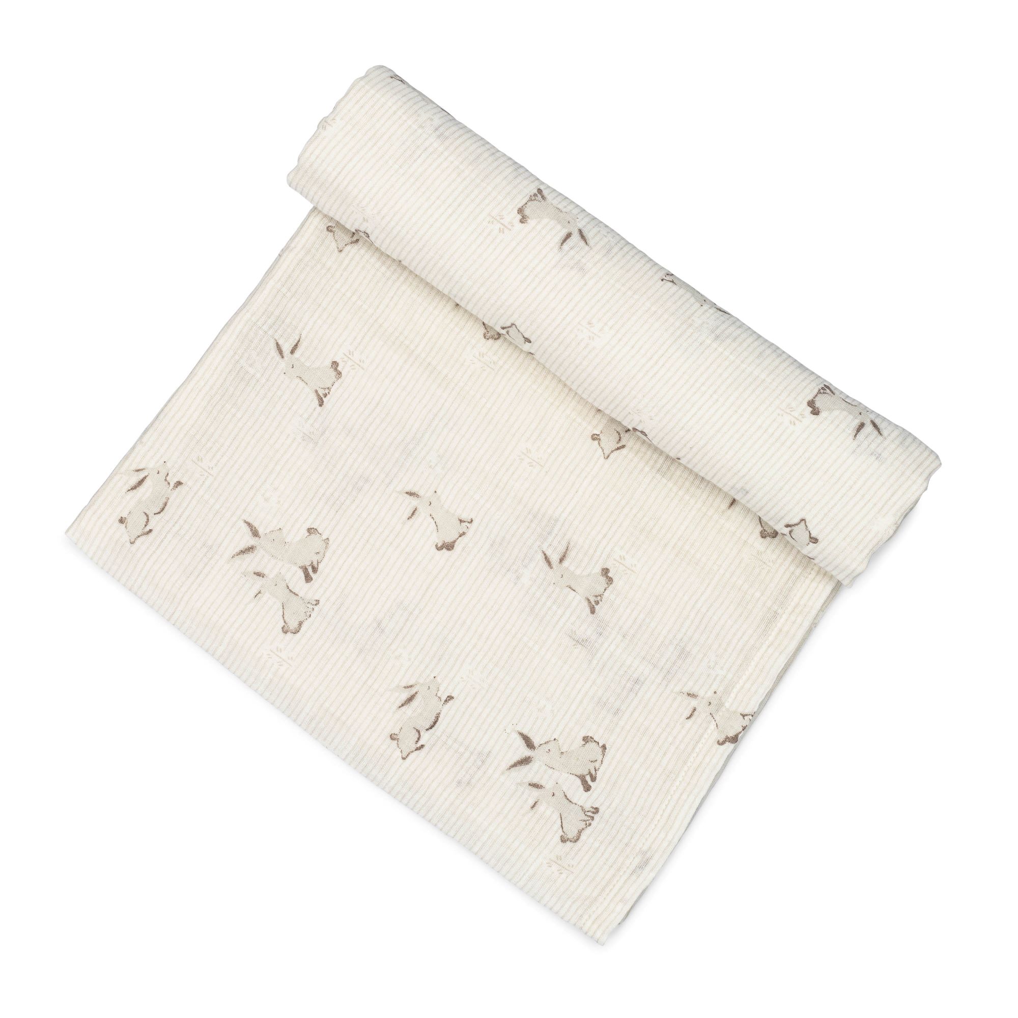 Crane Baby Avery Organic Cotton Bunny Single Swaddle - White- Bambi Baby