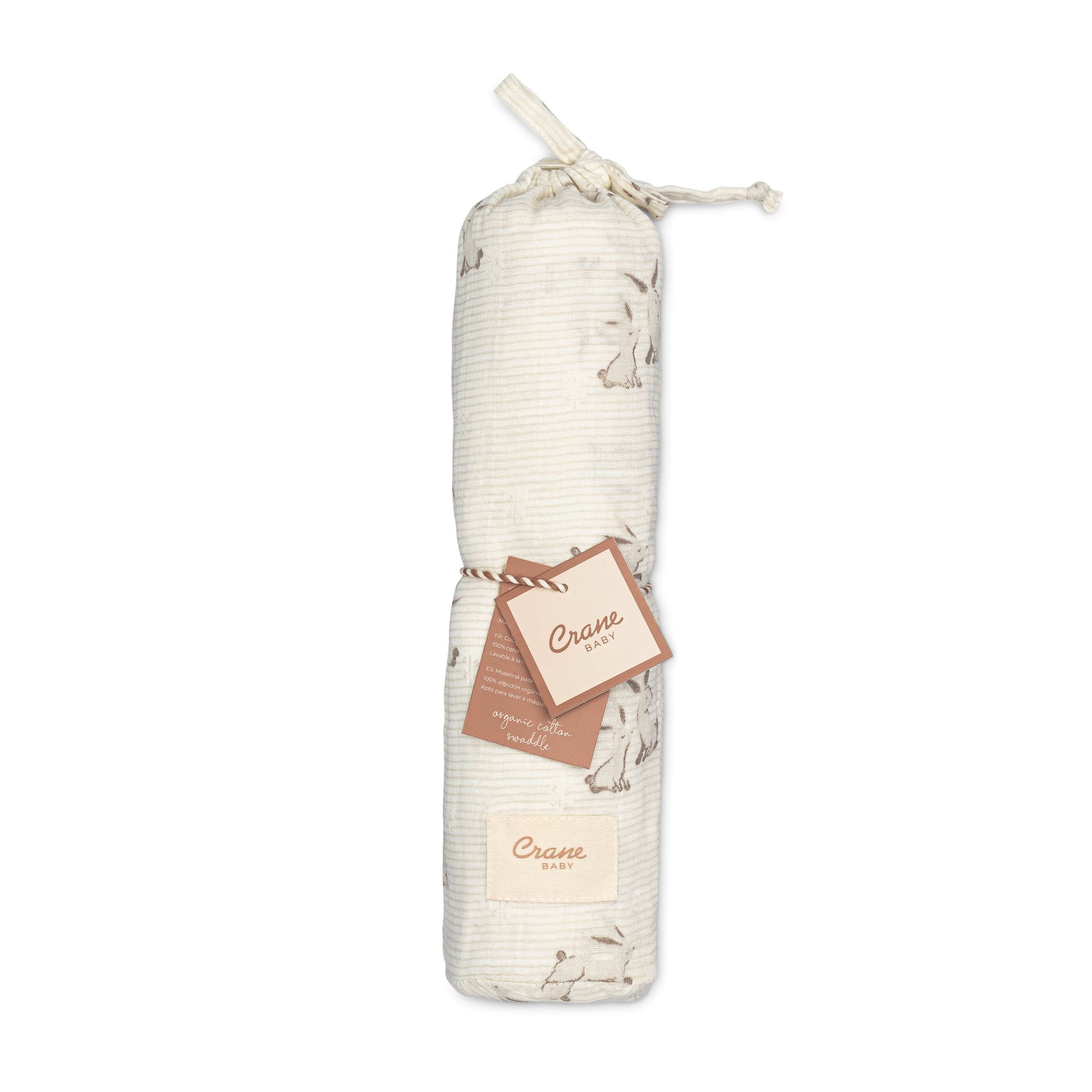 Crane Baby Avery Organic Cotton Bunny Single Swaddle - White- Bambi Baby