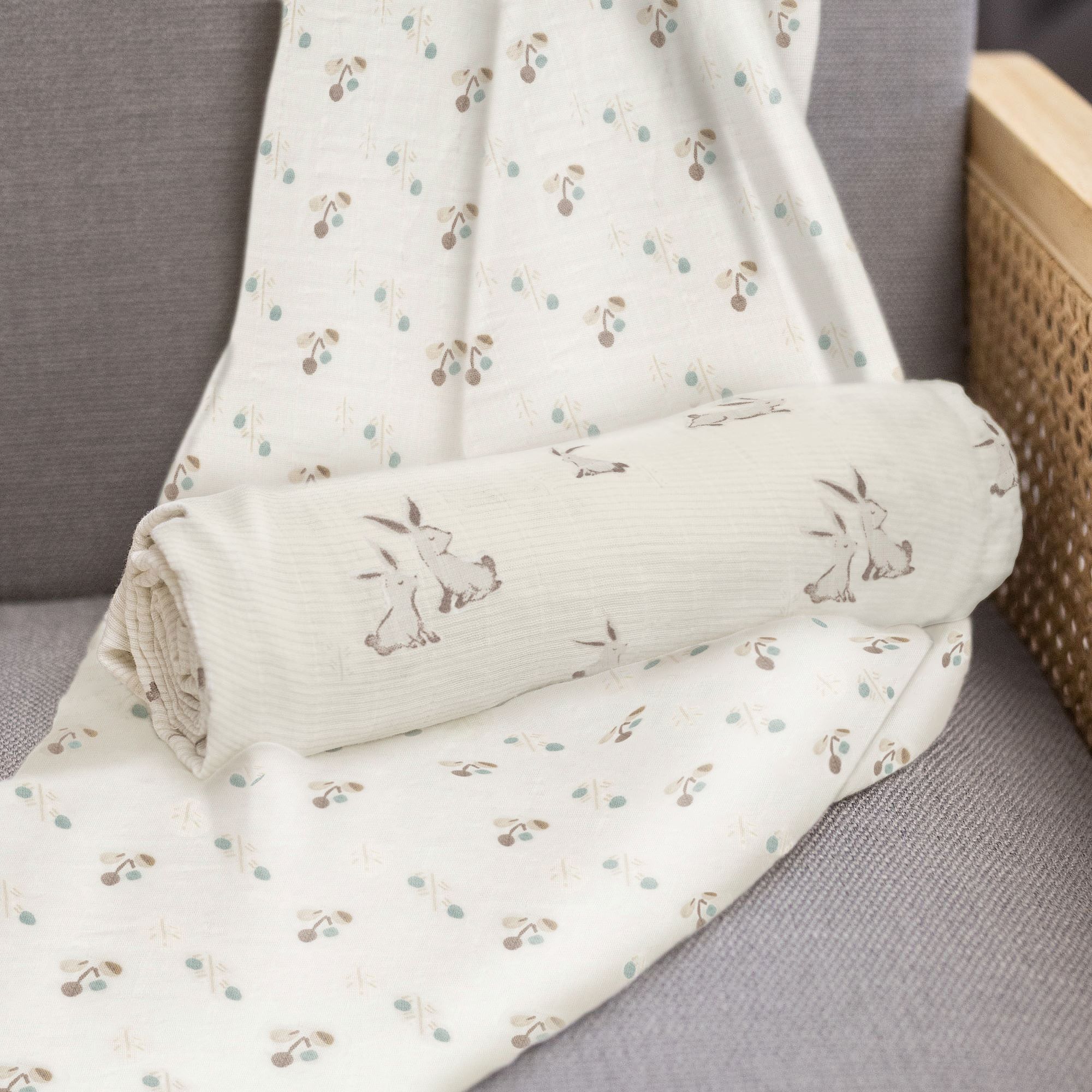 Crane Baby Avery Organic Cotton Bunny Single Swaddle - White- Bambi Baby