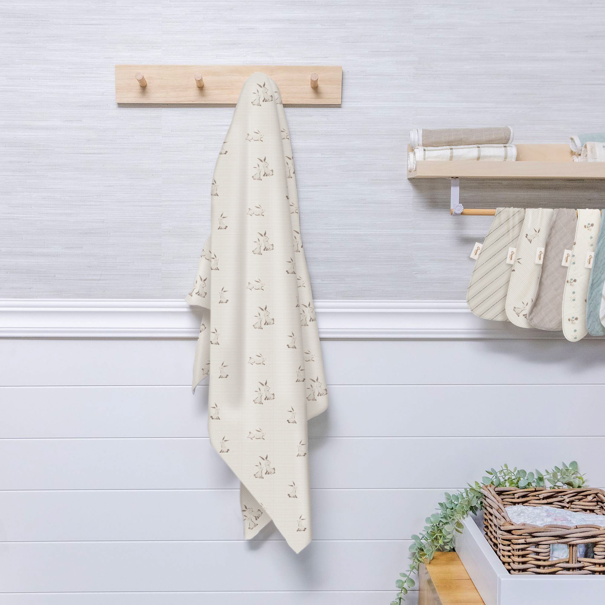 Crane Baby Avery Organic Cotton Bunny Single Swaddle - White- Bambi Baby