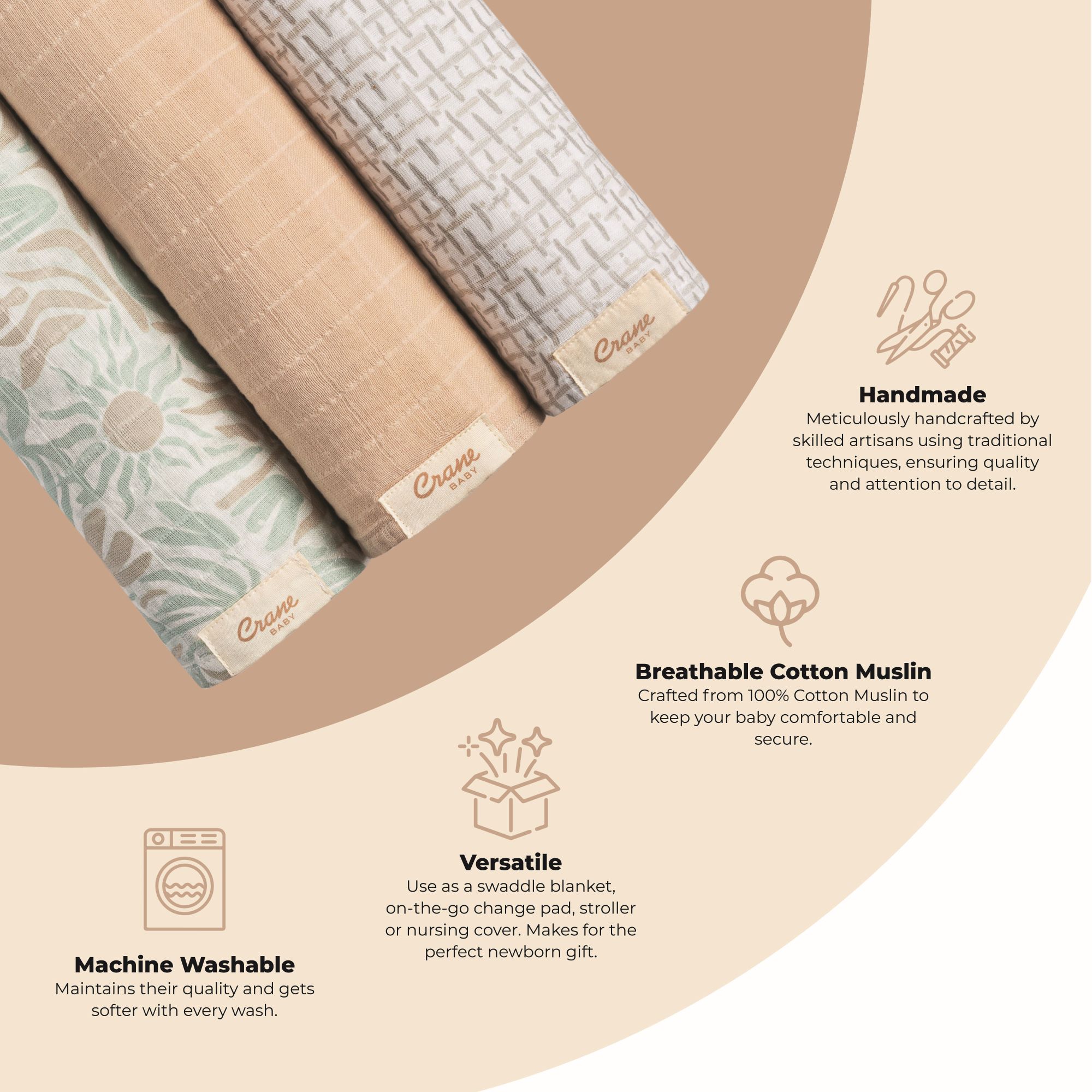 Crane Baby Cove 3-pc. Newborn Swaddle Blanket Set- Bambi Baby