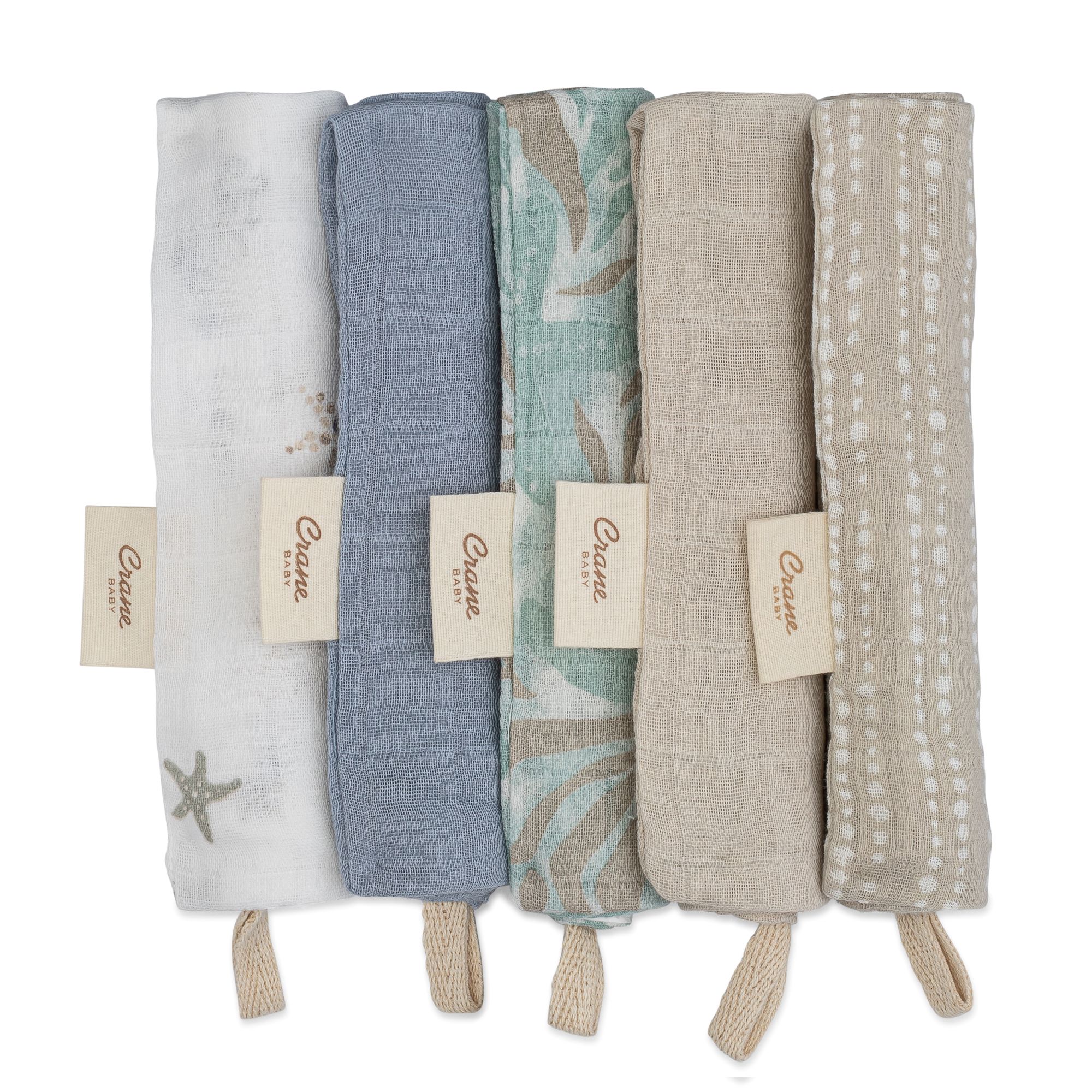 Crane Baby 5-pc. Cotton Baby Washcloth Set- Bambi Baby
