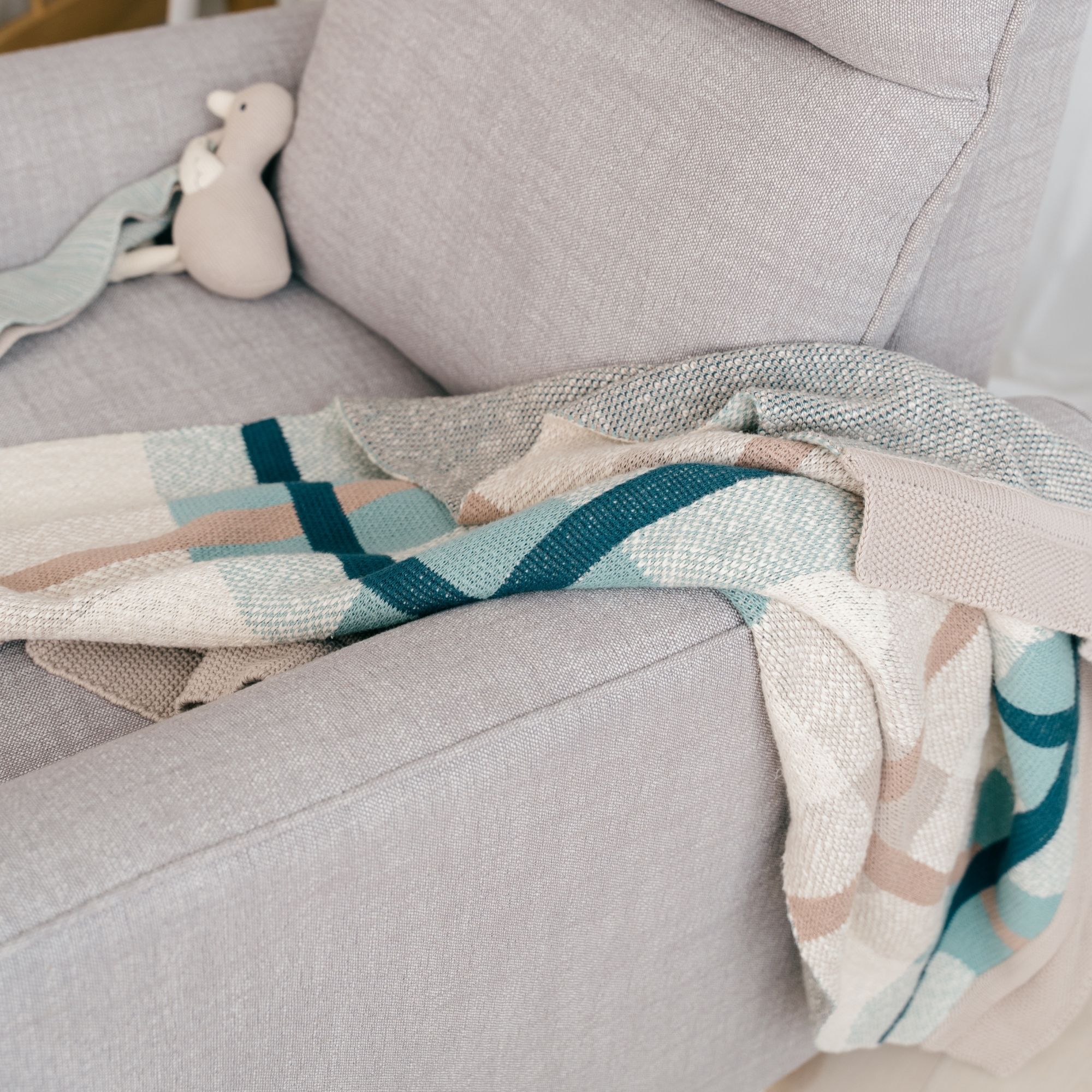 Crane Baby Charlie Farmhouse Knitted Plaid Baby Blanket - Beige- Bambi Baby