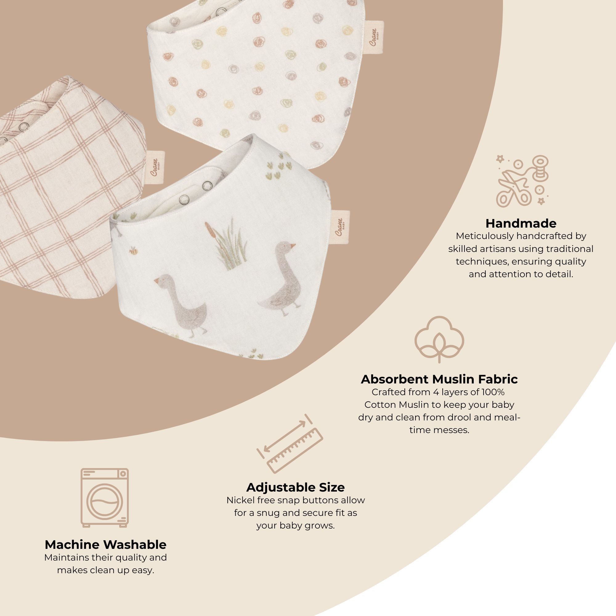 Crane Baby 3-pc Bib Set- Bambi Baby