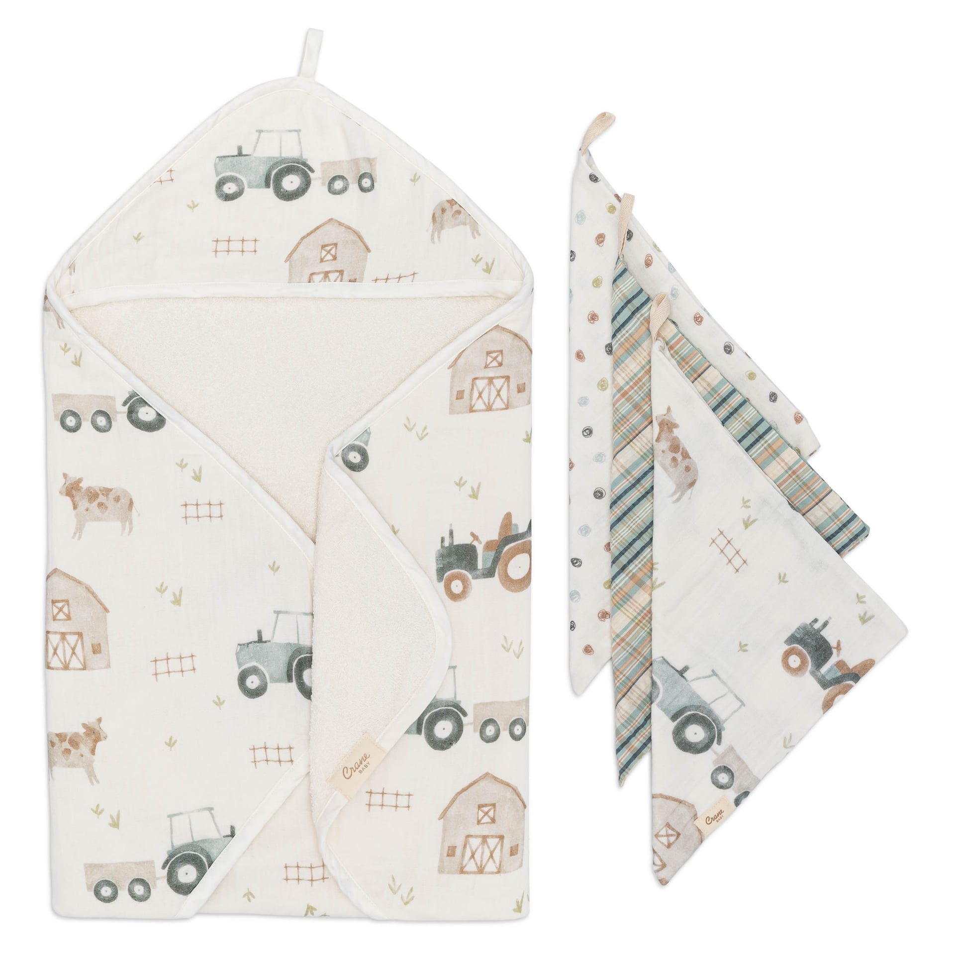 Crane Baby Charlie Farmhouse Goose Baby Bath Towel & Wash Cloth Set- Bambi Baby