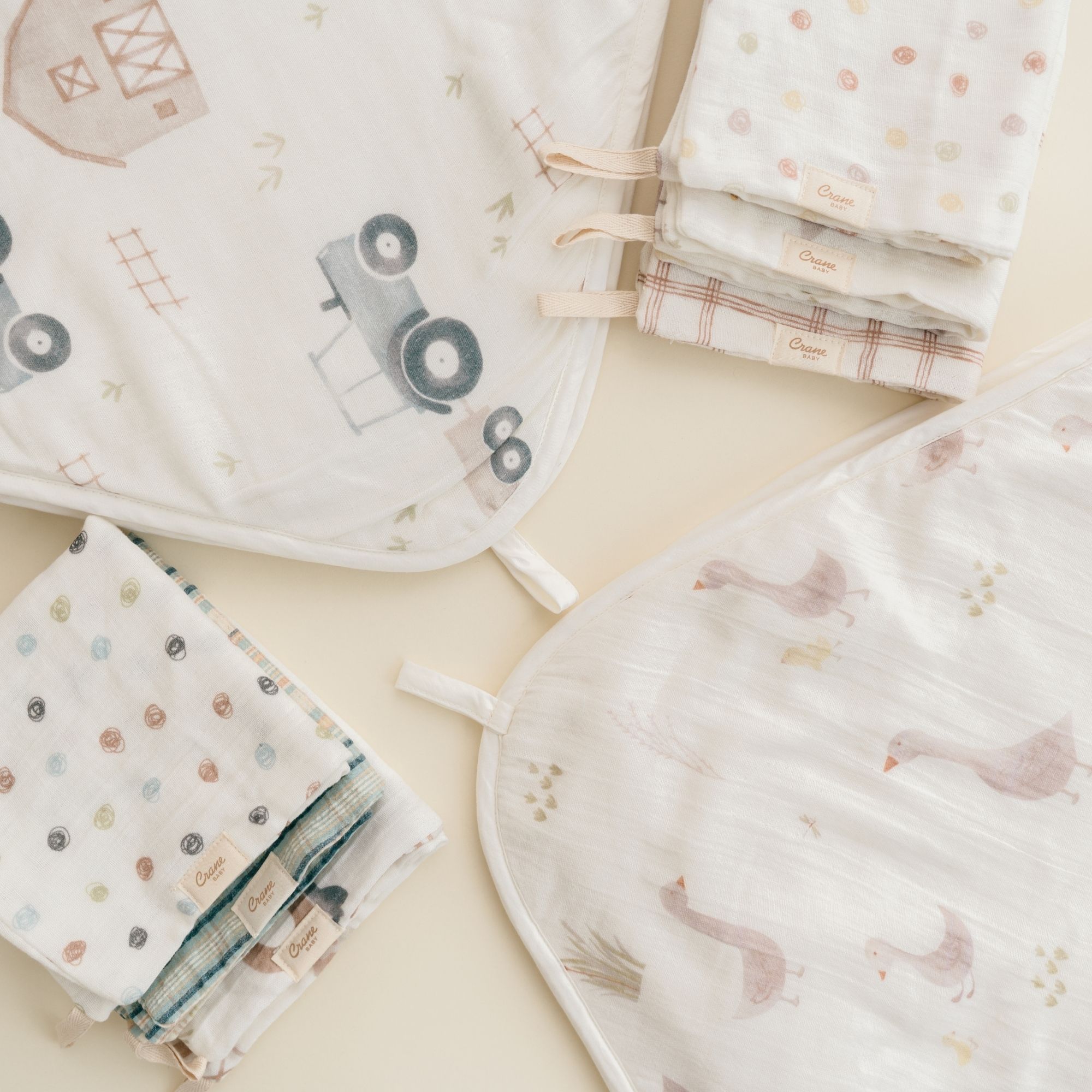 Crane Baby Charlie Farmhouse Goose Baby Bath Towel & Wash Cloth Set- Bambi Baby