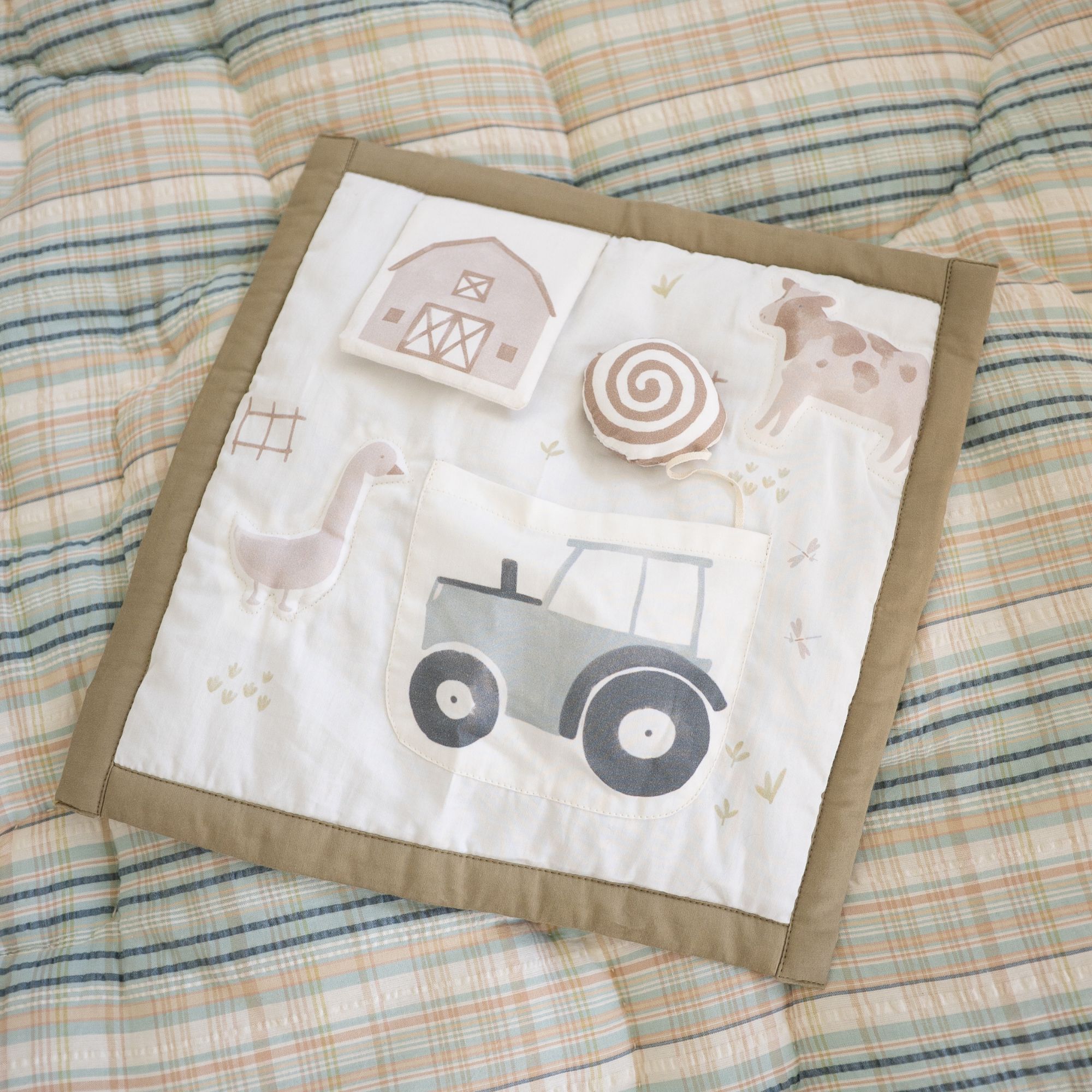 Crane Baby Charlie Farmhouse Baby Activity Travel Play Mat - Beige- Bambi Baby