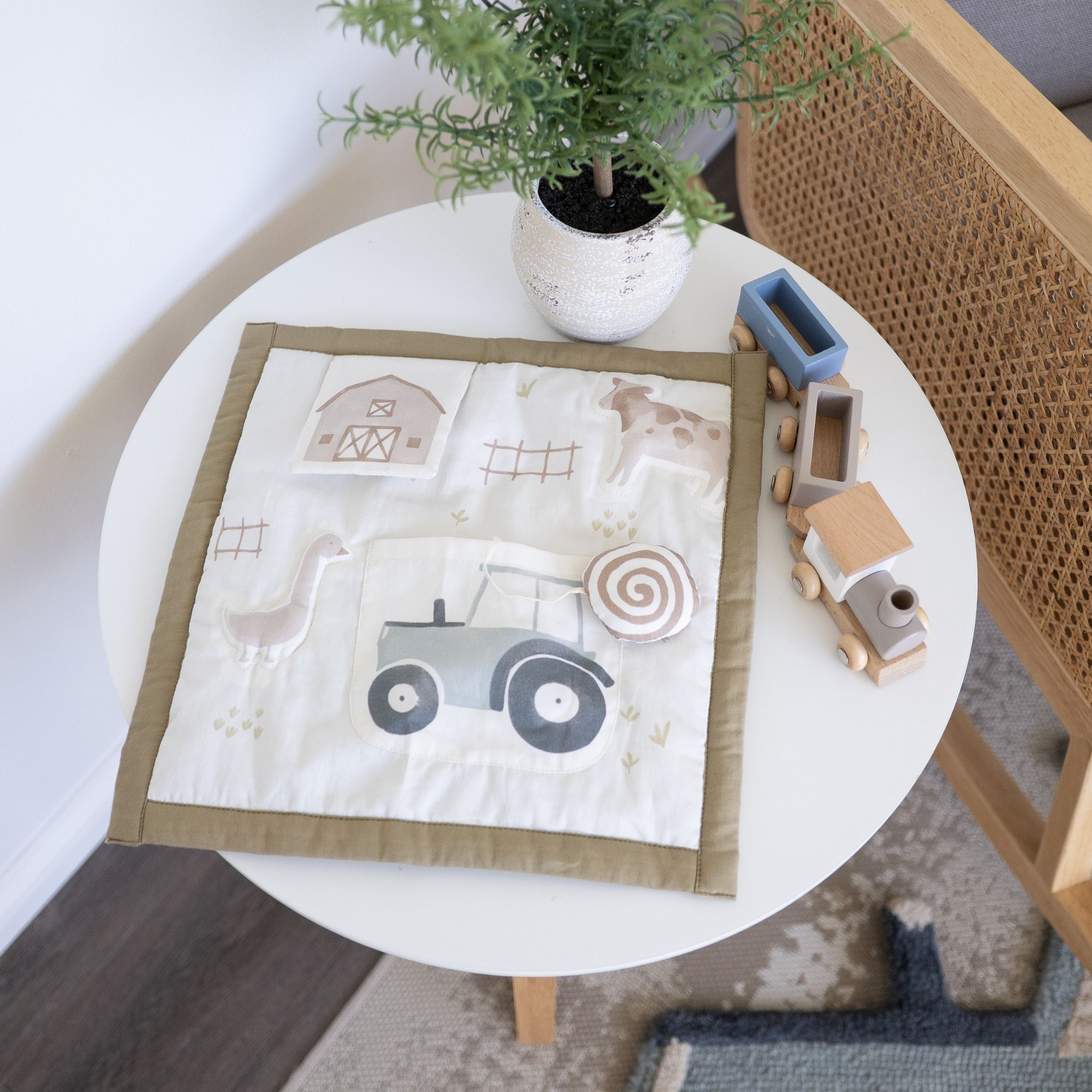 Crane Baby Charlie Farmhouse Baby Activity Travel Play Mat - Beige- Bambi Baby
