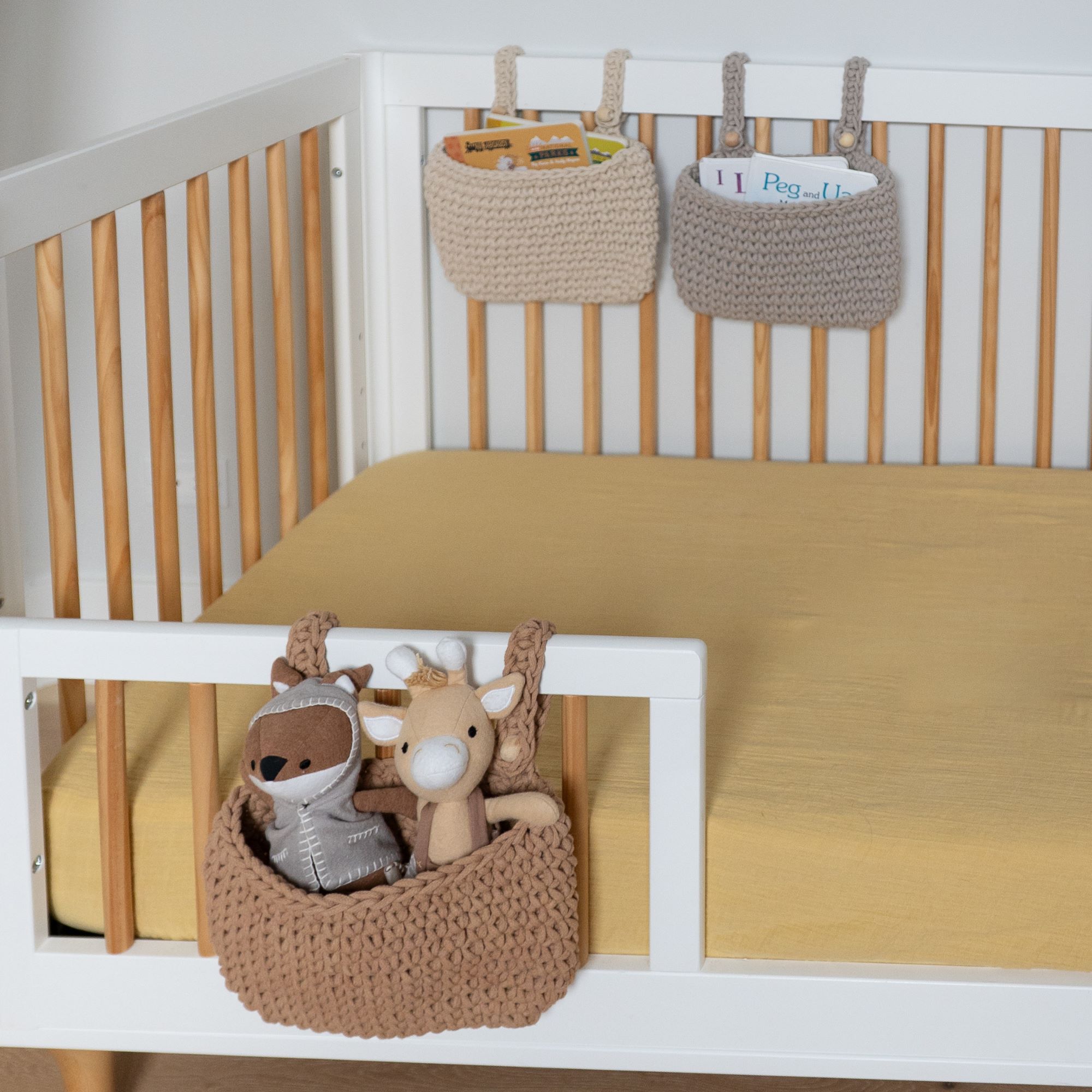 Crane Baby Charlie Farmhouse Hanging Nursery Storage Bin Trio - Beige- Bambi Baby
