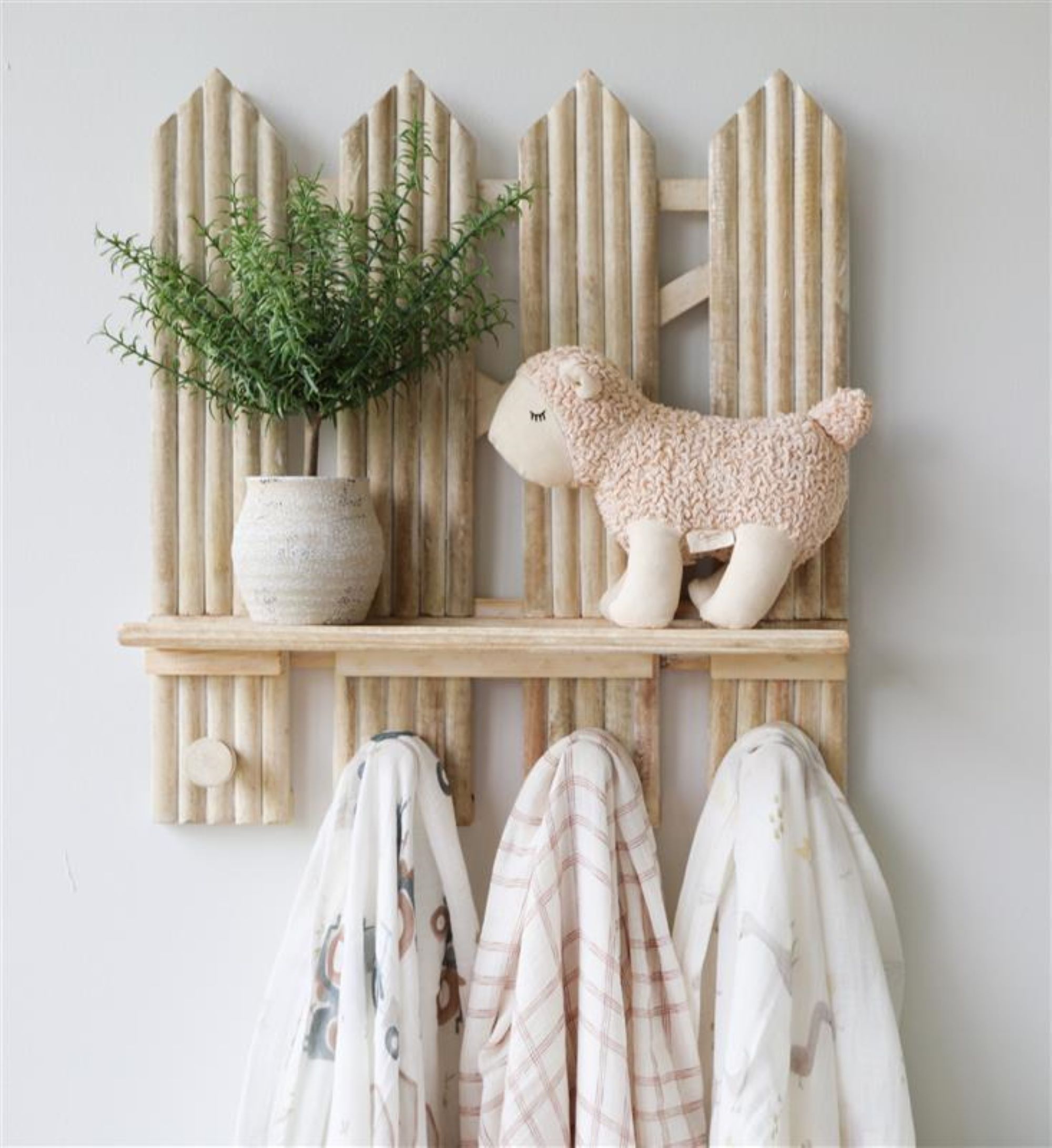 Crane Baby Charlie Farmhouse Wooden Fence Nursery Wall Decor Shelf - Beige- Bambi Baby
