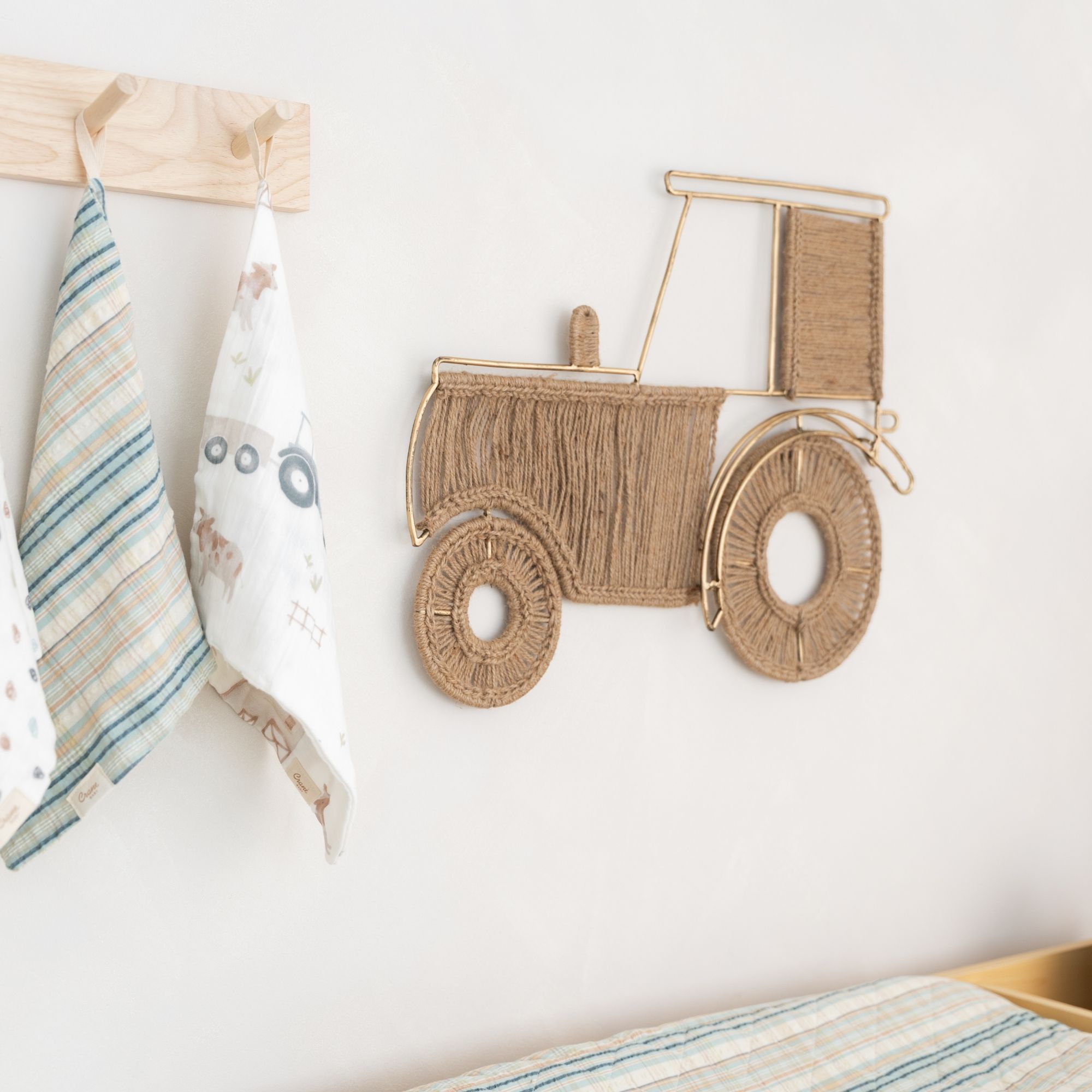 Crane Baby Charlie Farmhouse Tractor Jute Nursery Wall Decor - Beige- Bambi Baby
