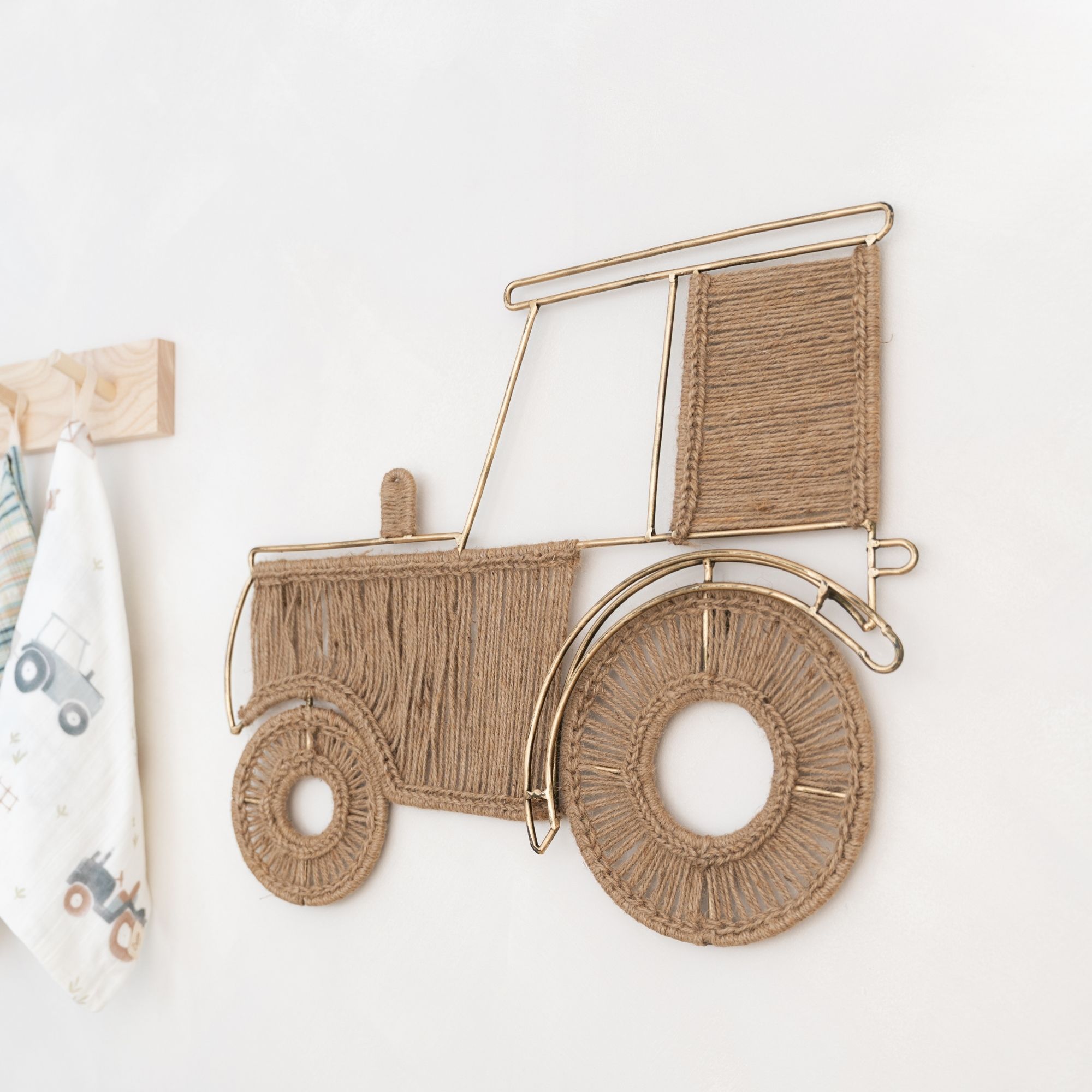 Crane Baby Charlie Farmhouse Tractor Jute Nursery Wall Decor - Beige- Bambi Baby