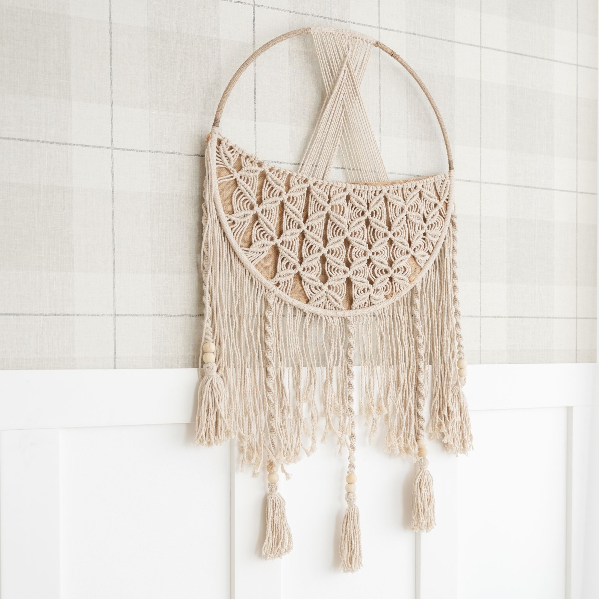 Crane Baby Charlie Farmhouse Macrame Boho Toy Storage Basket with Tassels - Beige- Bambi Baby