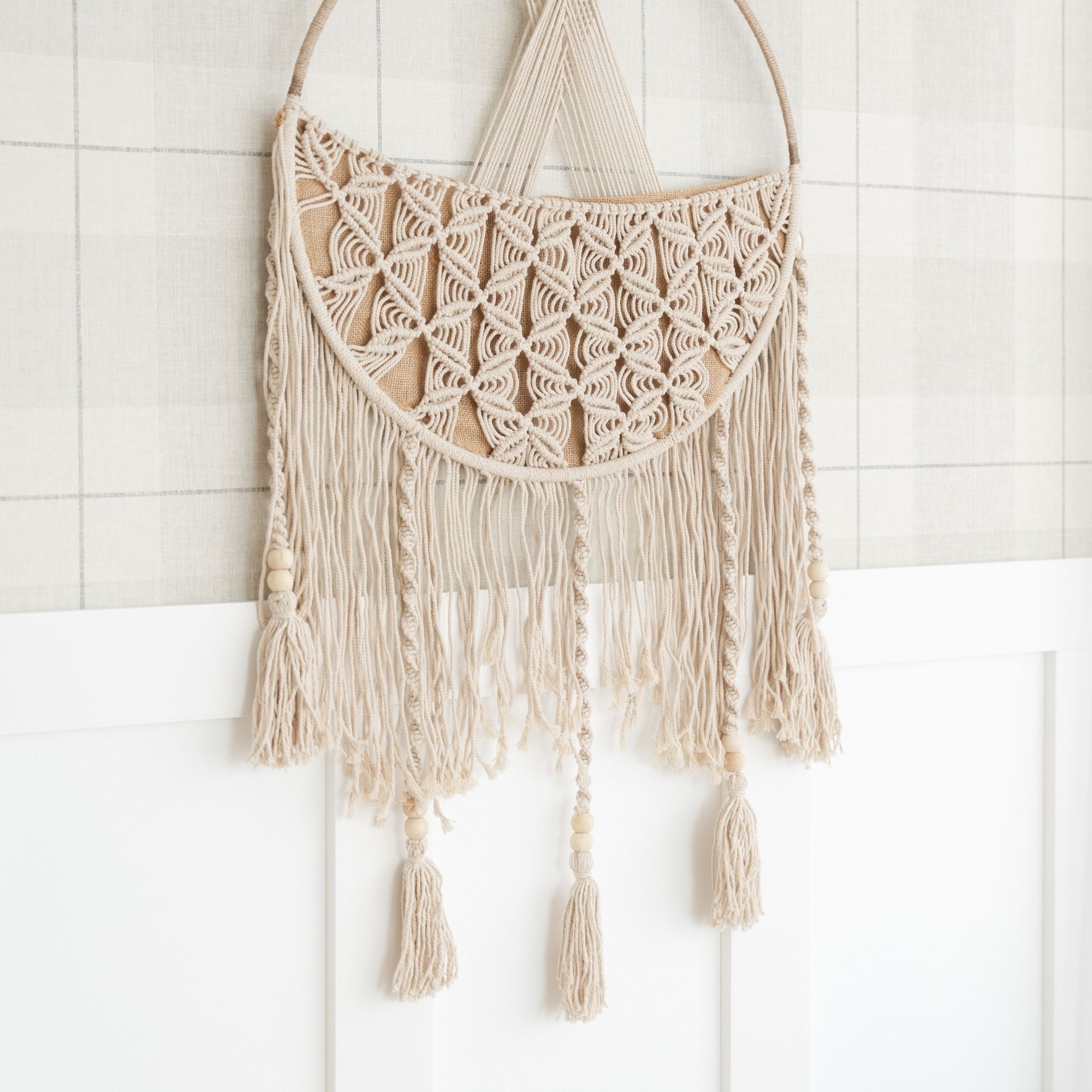 Crane Baby Charlie Farmhouse Macrame Boho Toy Storage Basket with Tassels - Beige- Bambi Baby