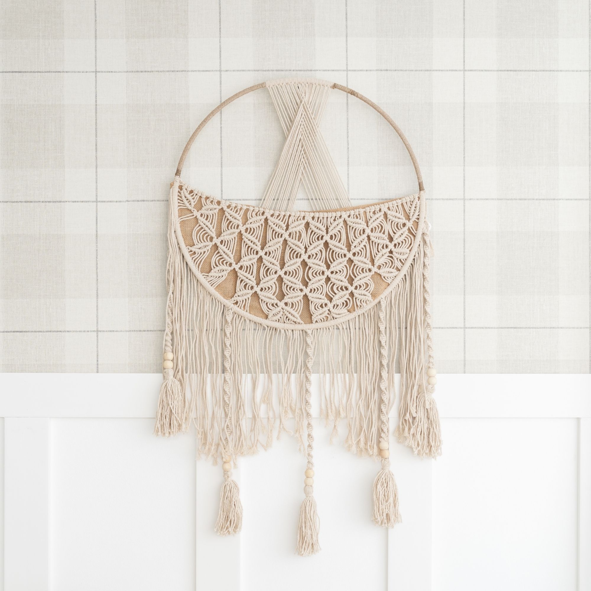 Crane Baby Charlie Farmhouse Macrame Boho Toy Storage Basket with Tassels - Beige- Bambi Baby