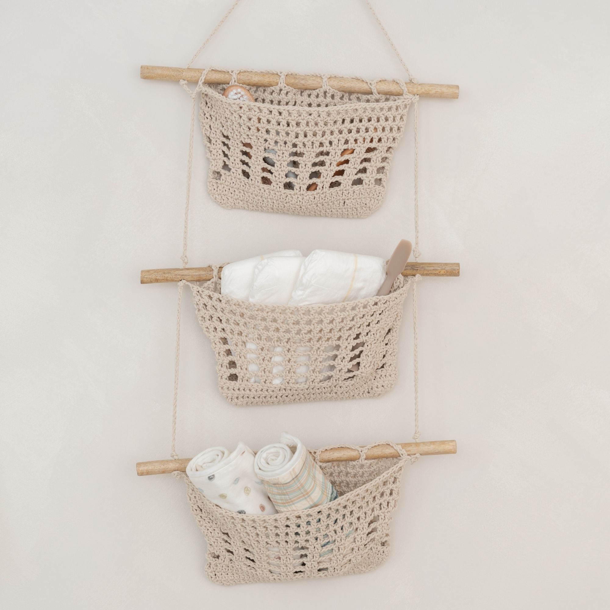 Crane Baby Charlie Farmhouse 3-Tier Toy Hanging Wall Storage Organizer - Beige- Bambi Baby