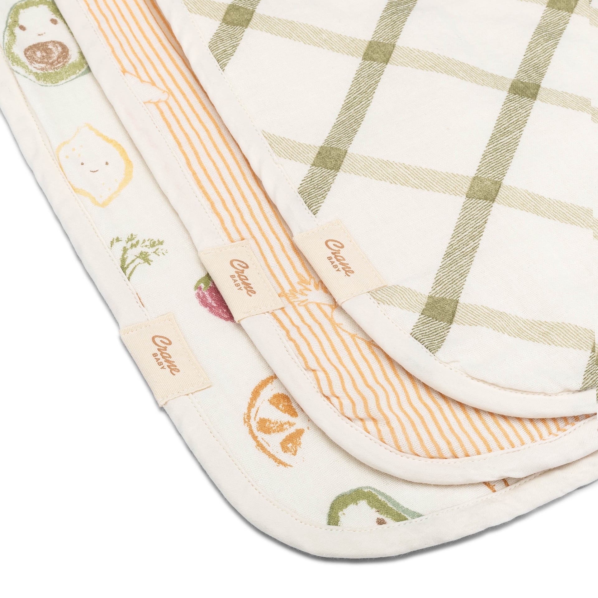 Crane Baby Clementine Fruits & Veggies Cotton Burp Cloth Set- Bambi Baby