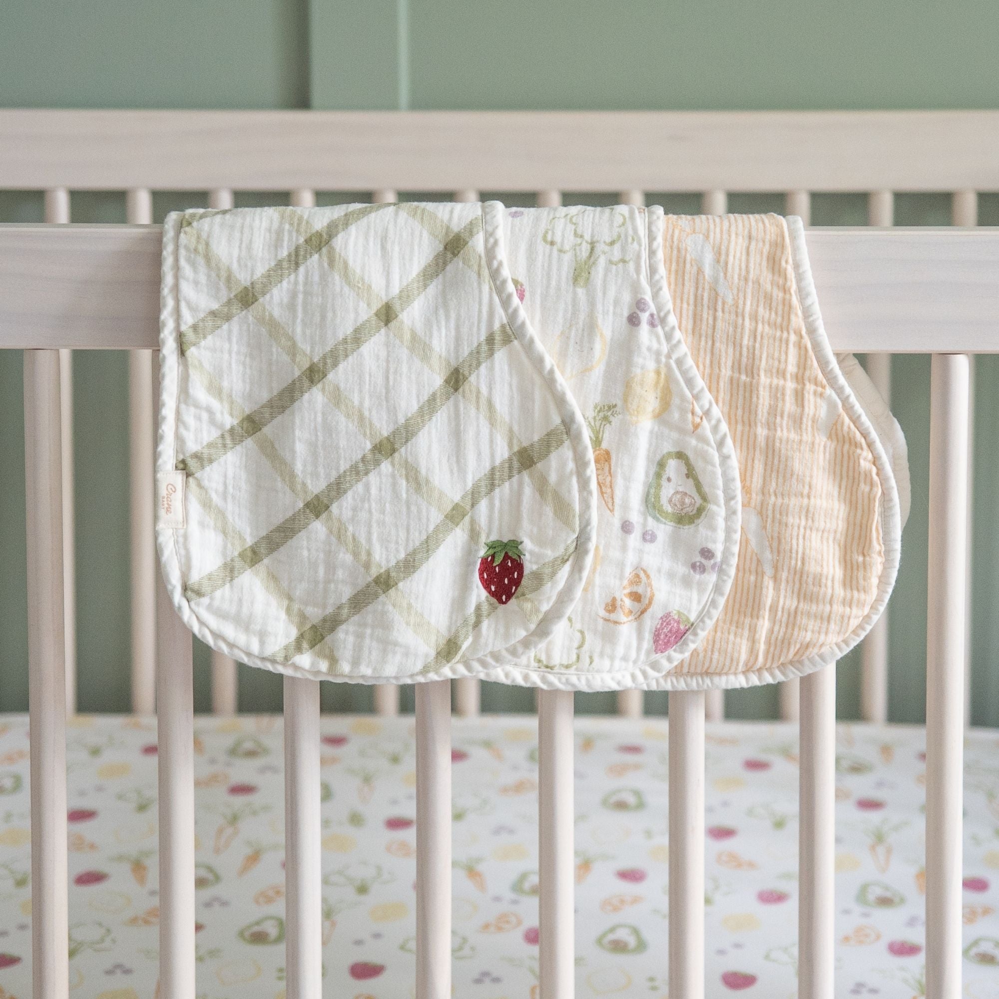 Crane Baby Clementine Fruits & Veggies Cotton Burp Cloth Set- Bambi Baby
