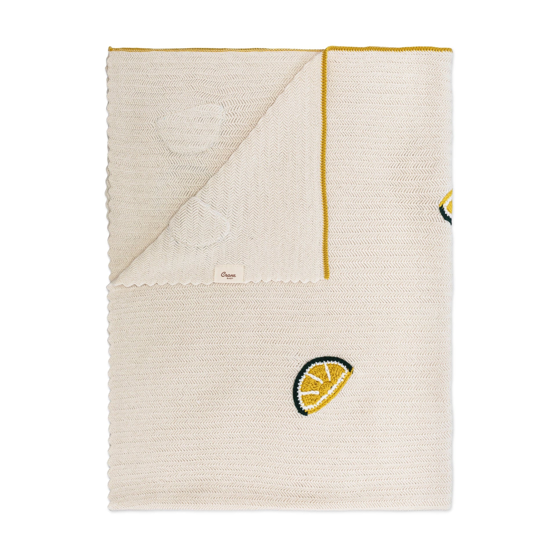 Crane Baby Clementine Lemon Embroidered Knit Baby Blanket- Bambi Baby