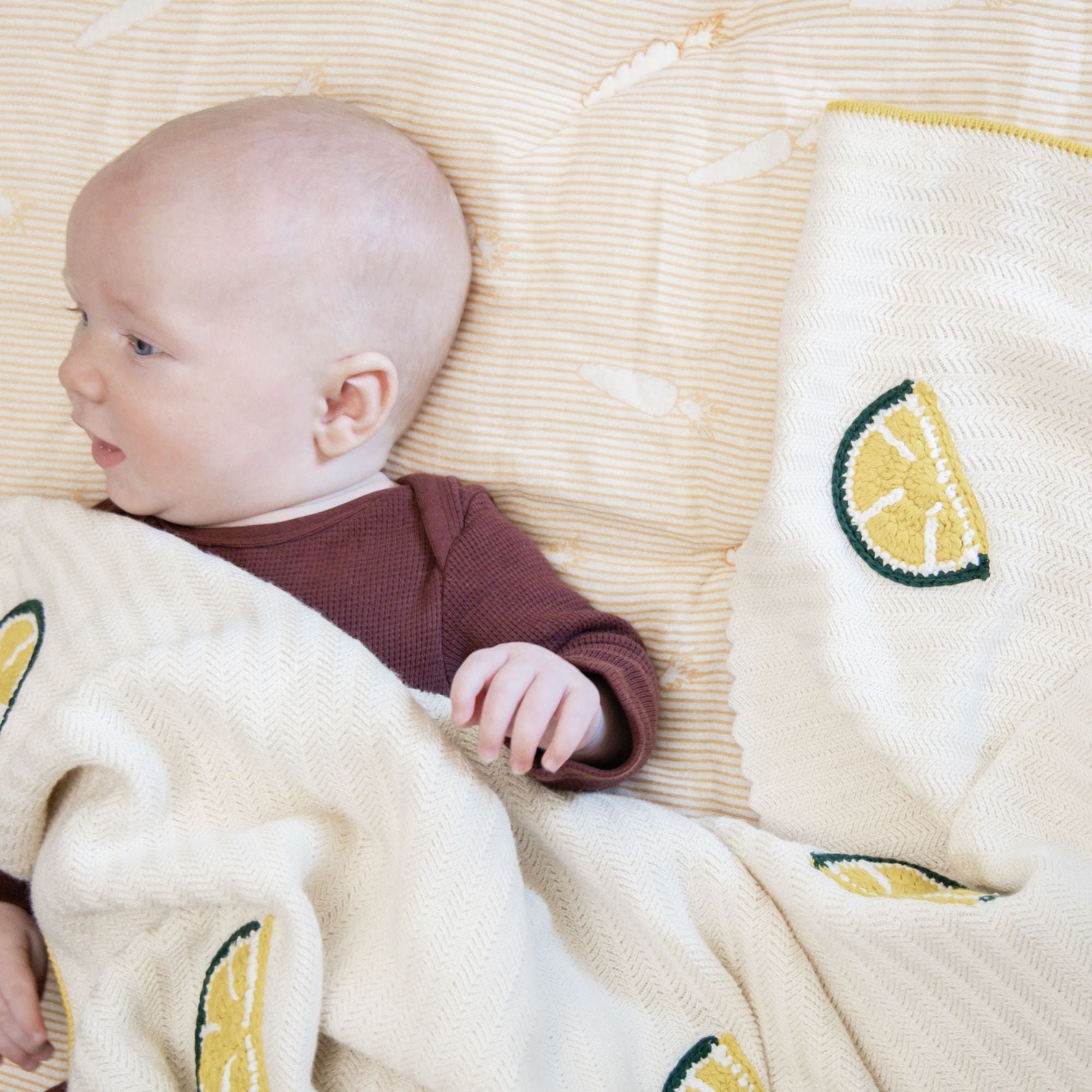Crane Baby Clementine Lemon Embroidered Knit Baby Blanket- Bambi Baby