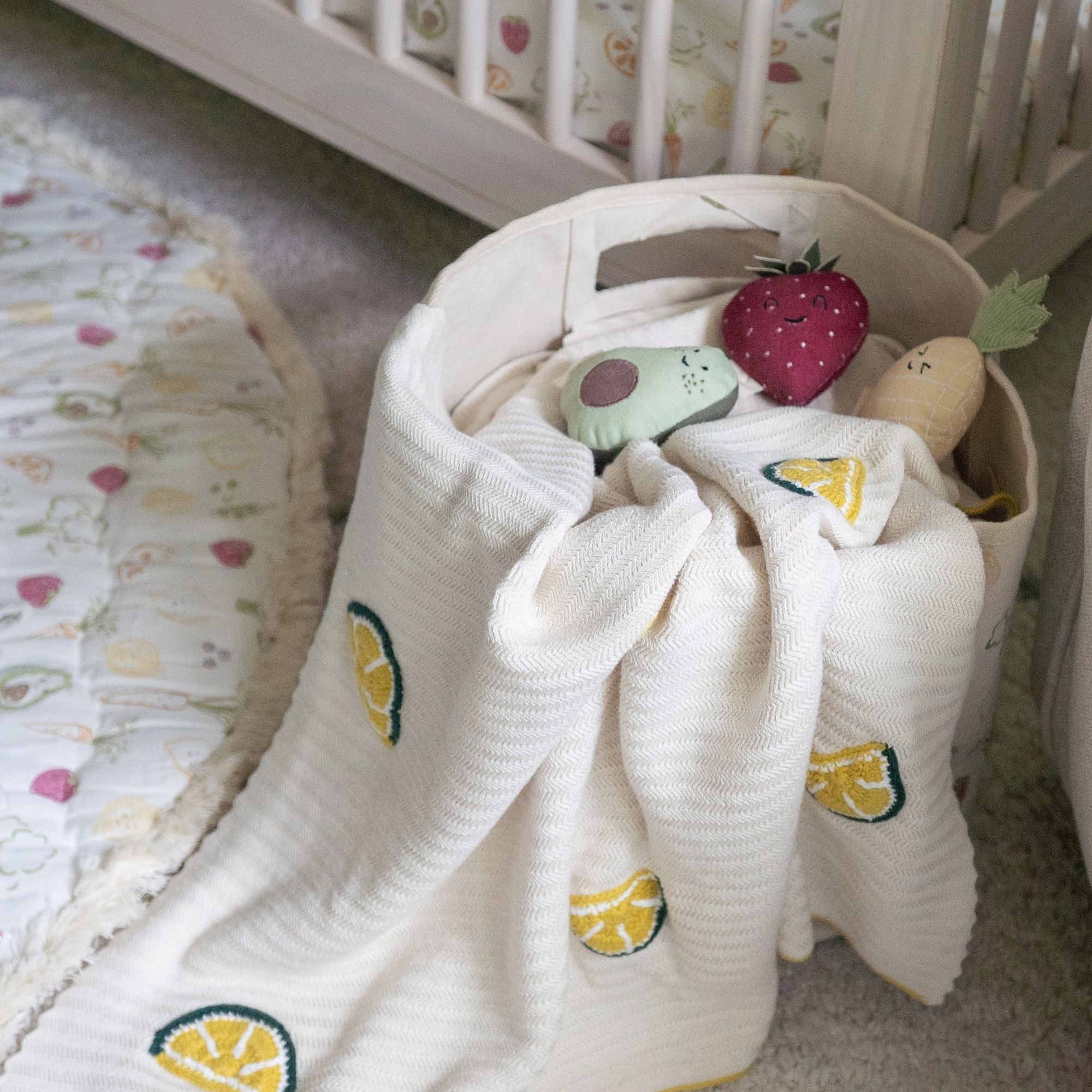 Crane Baby Clementine Lemon Embroidered Knit Baby Blanket- Bambi Baby