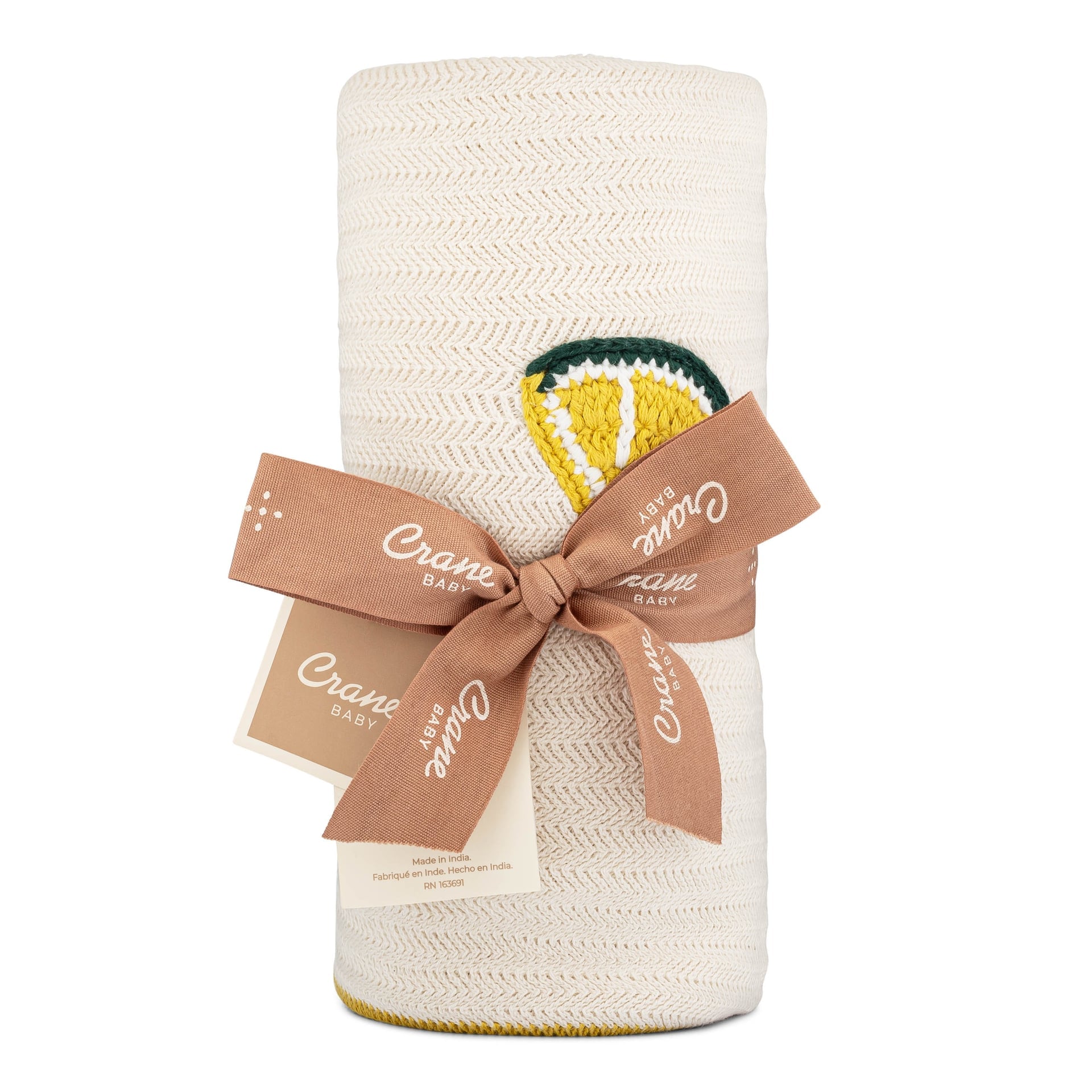 Crane Baby Clementine Lemon Embroidered Knit Baby Blanket- Bambi Baby