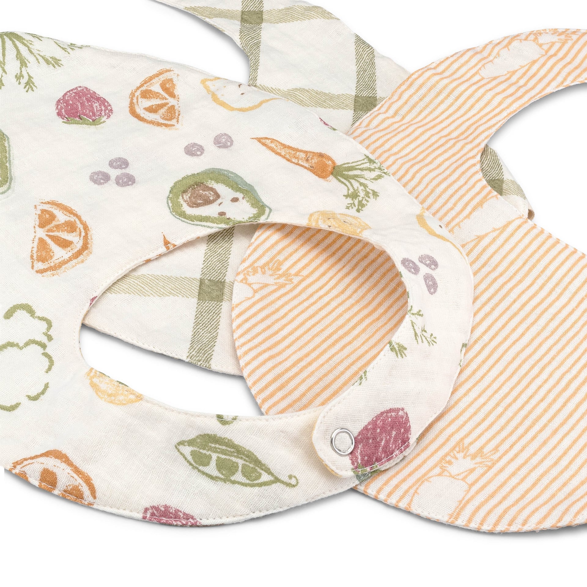 Crane Baby Clementine Fruit & Veggie Cotton Bandana Baby Bib (3 Pack)- Bambi Baby