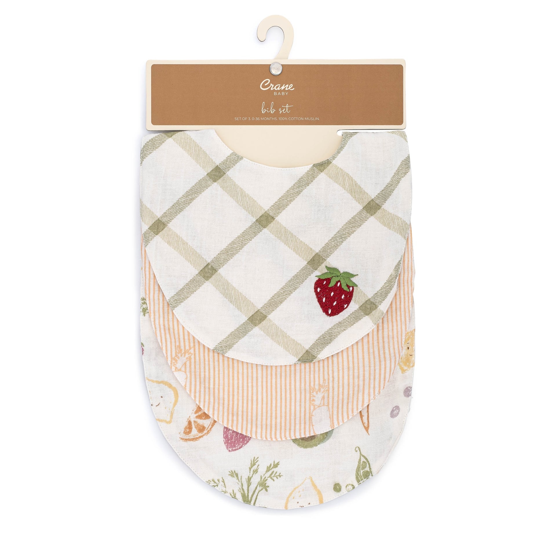 Crane Baby Clementine Fruit & Veggie Cotton Bandana Baby Bib (3 Pack)- Bambi Baby