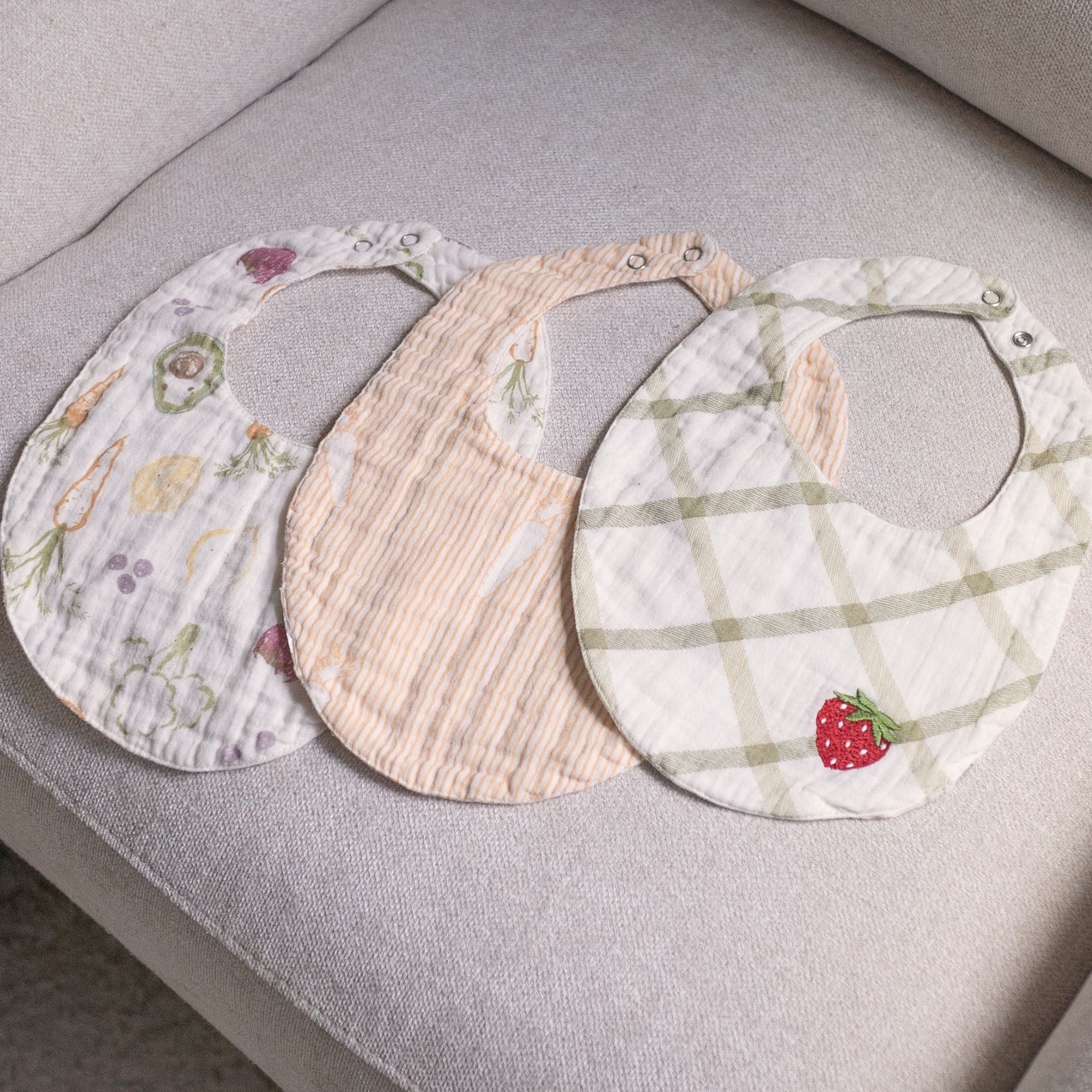 Crane Baby Clementine Fruit & Veggie Cotton Bandana Baby Bib (3 Pack)- Bambi Baby