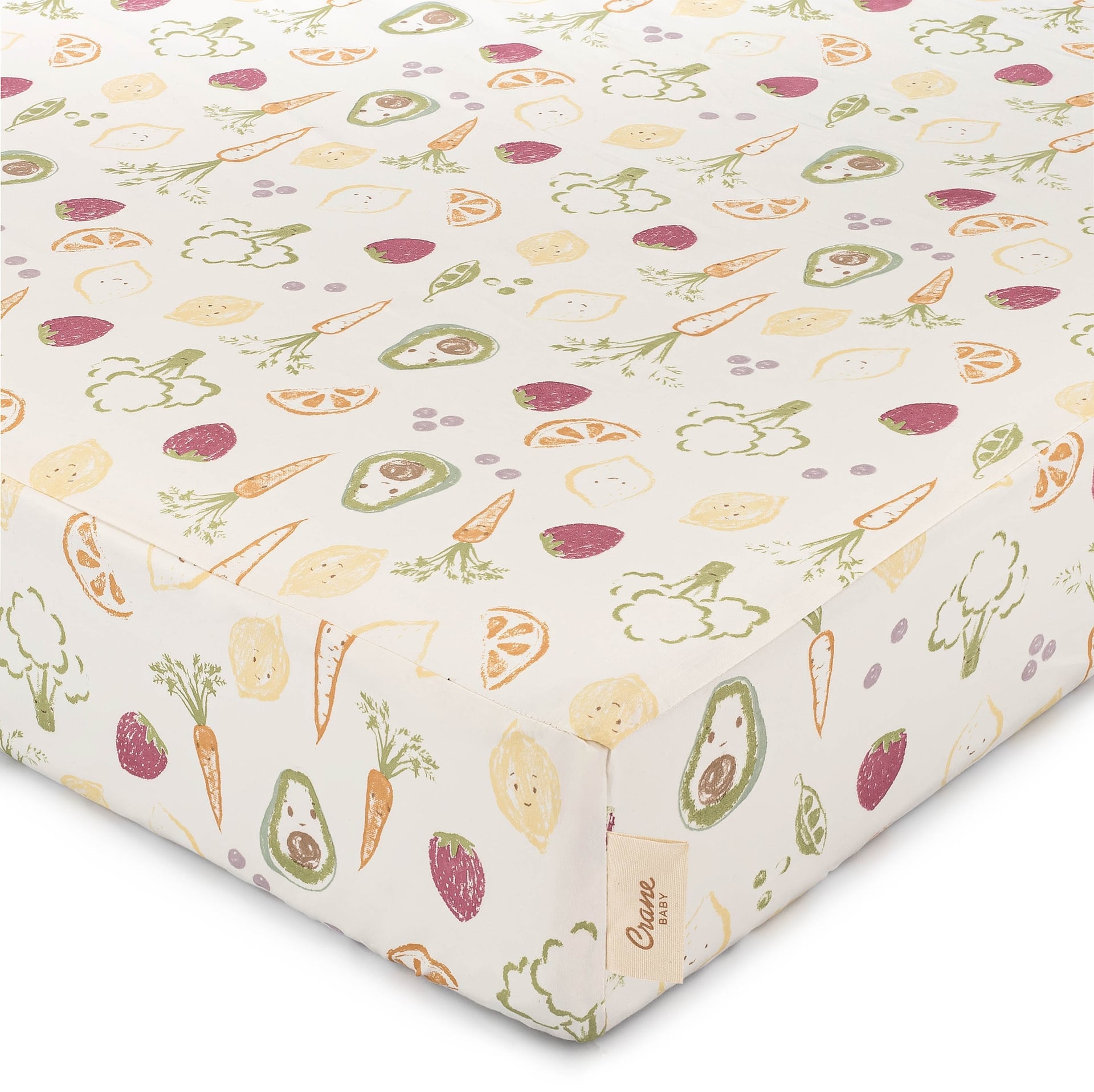 Crane Baby Clementine Fruits & Veggies Cotton Fitted Crib Sheet- Bambi Baby