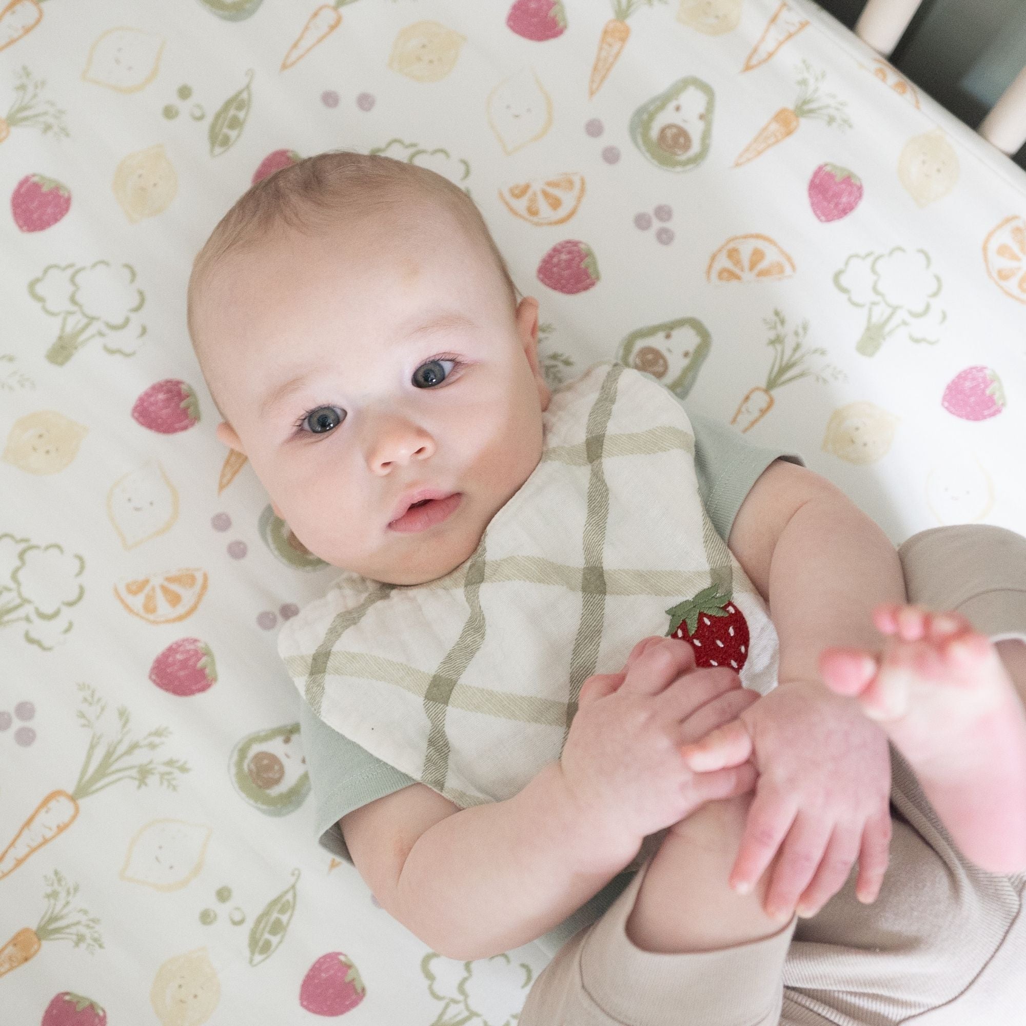 Crane Baby Clementine Fruits & Veggies Cotton Fitted Crib Sheet- Bambi Baby