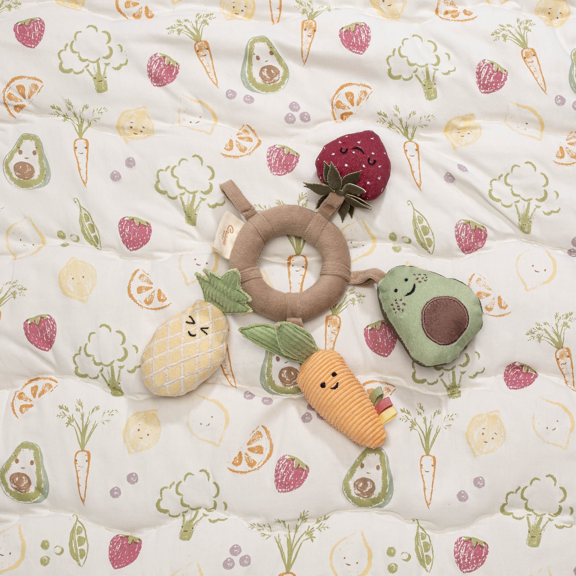 Crane Baby Clementine Fruits & Veggies Soft Plush Activity Ring- Bambi Baby