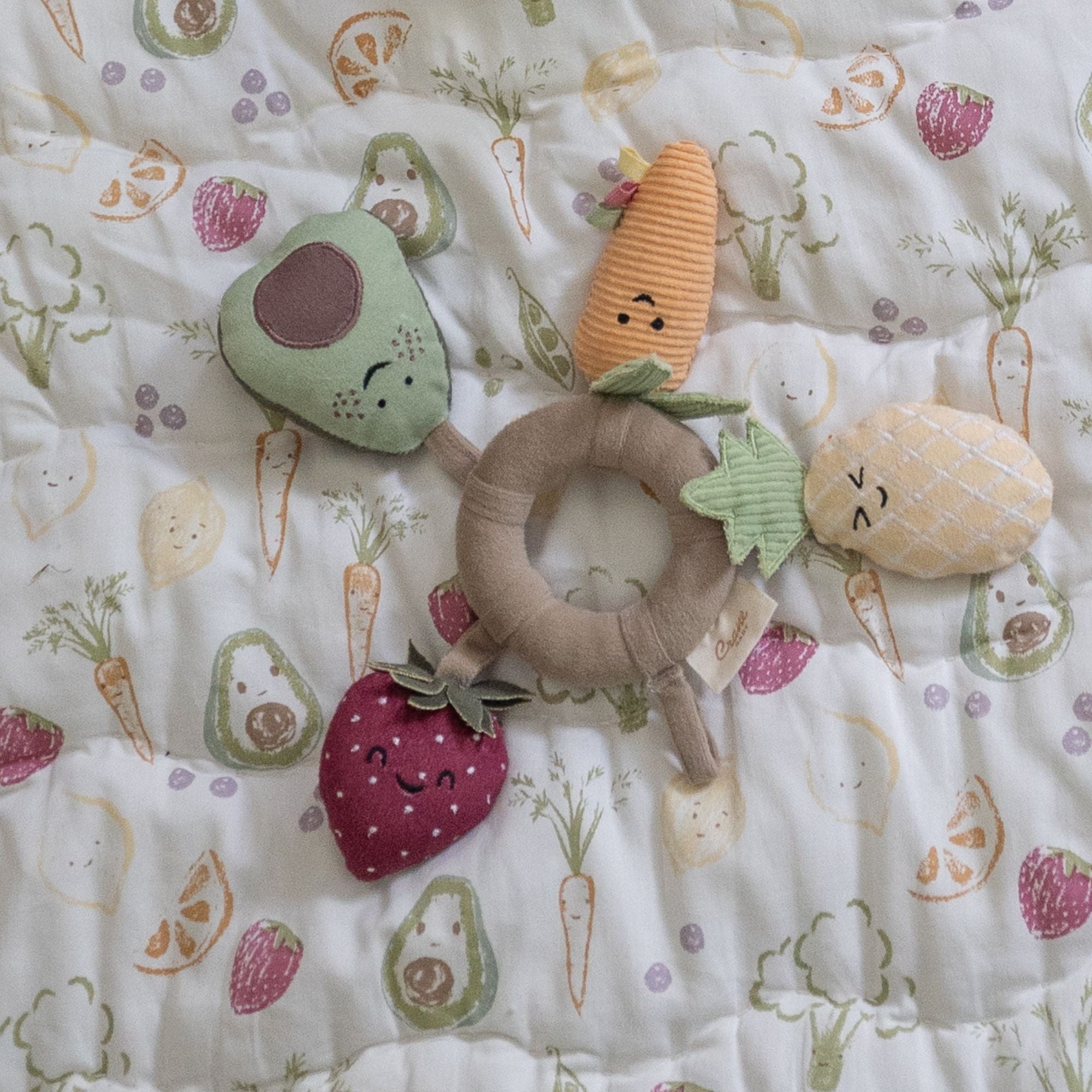 Crane Baby Clementine Fruits & Veggies Soft Plush Activity Ring- Bambi Baby