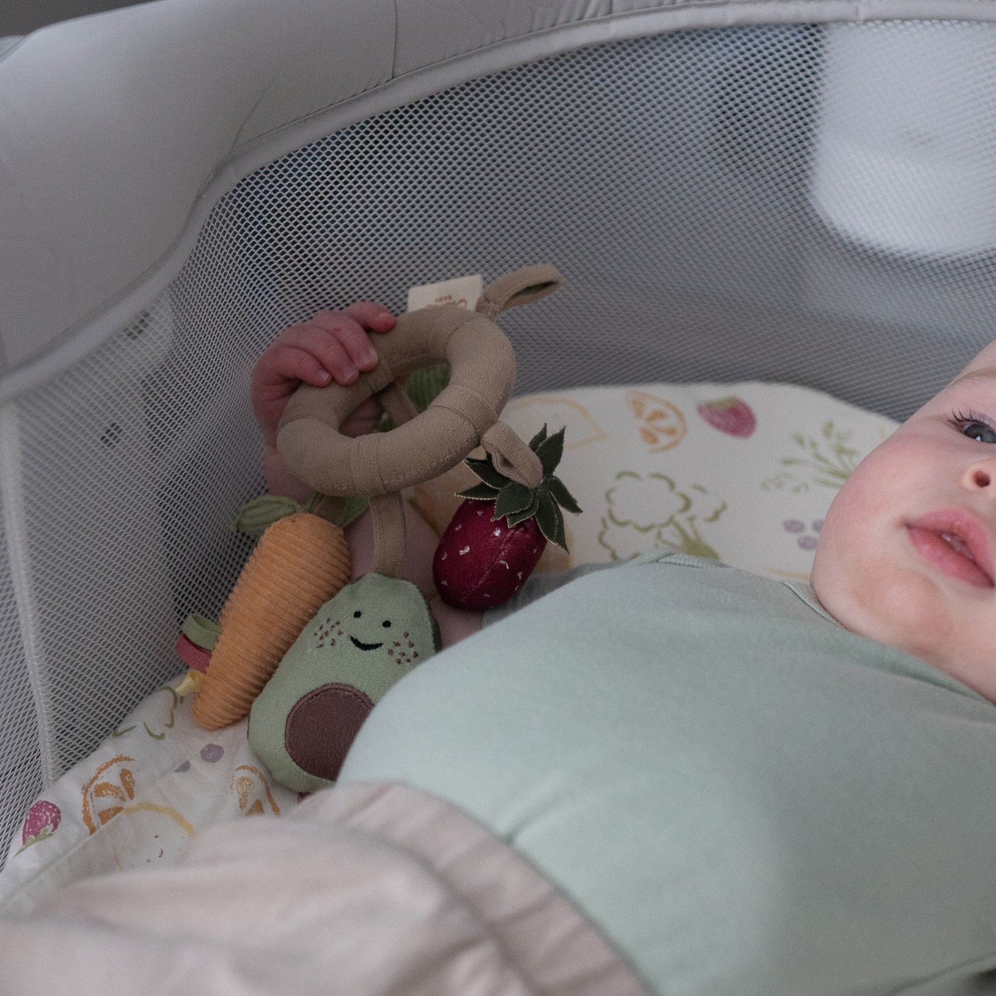 Crane Baby Clementine Fruits & Veggies Soft Plush Activity Ring- Bambi Baby