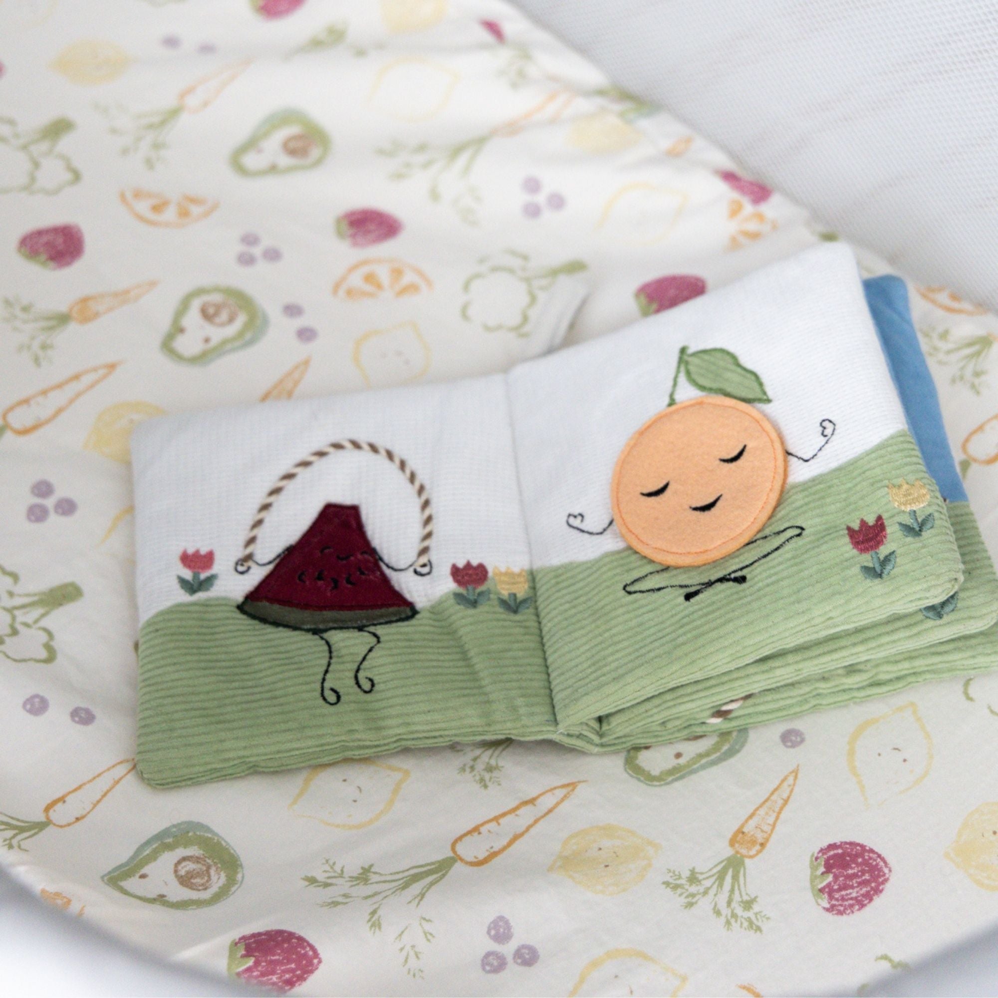 Crane Baby Clementine Fruits & Veggies Soft Plush Activity Book- Bambi Baby