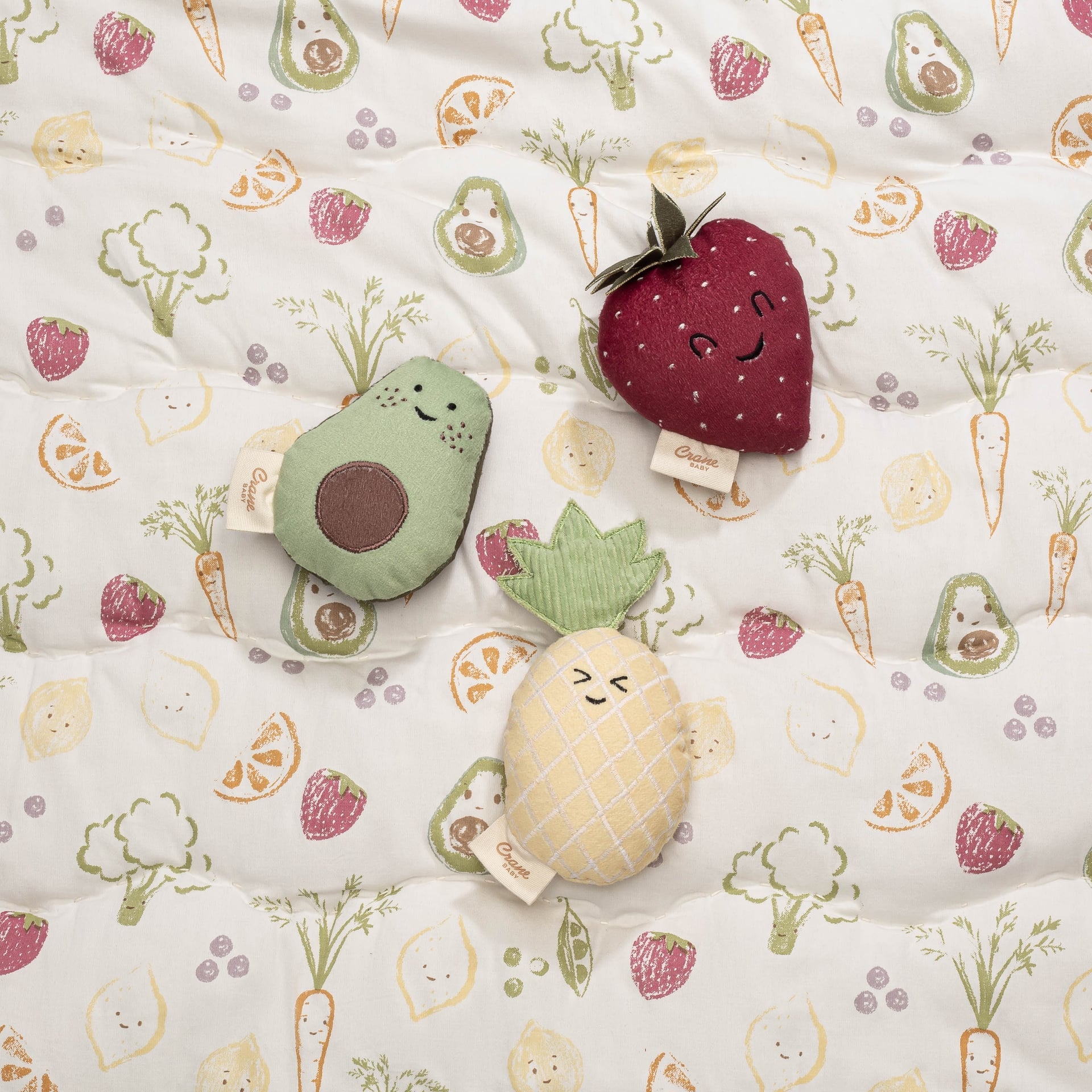 Crane Baby Clementine Fruits & Veggies Soft Plush Rattle Set- Bambi Baby