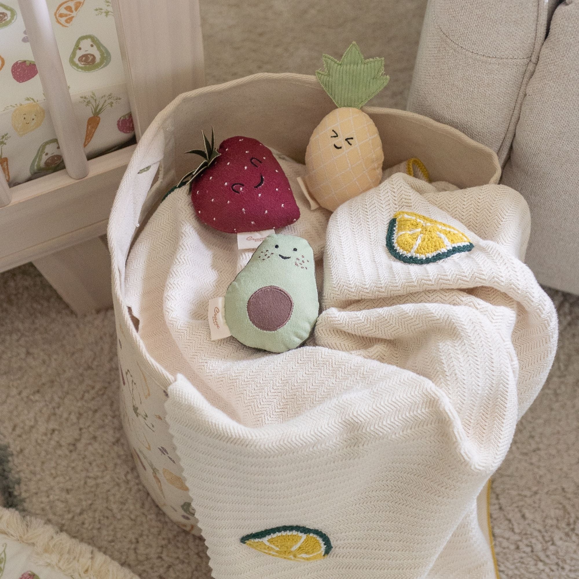 Crane Baby Clementine Fruits & Veggies Soft Plush Rattle Set- Bambi Baby