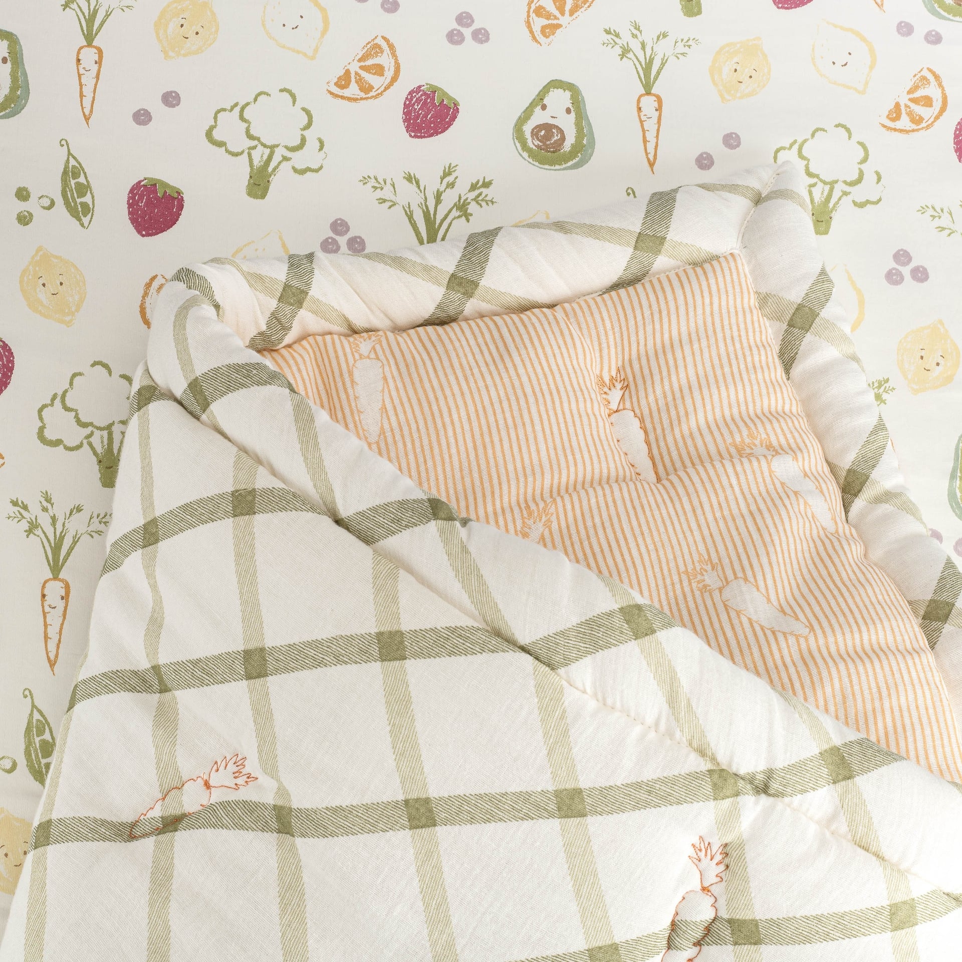 Crane Baby Clementine Fruits & Veggies Cotton Quilted Blanket- Bambi Baby